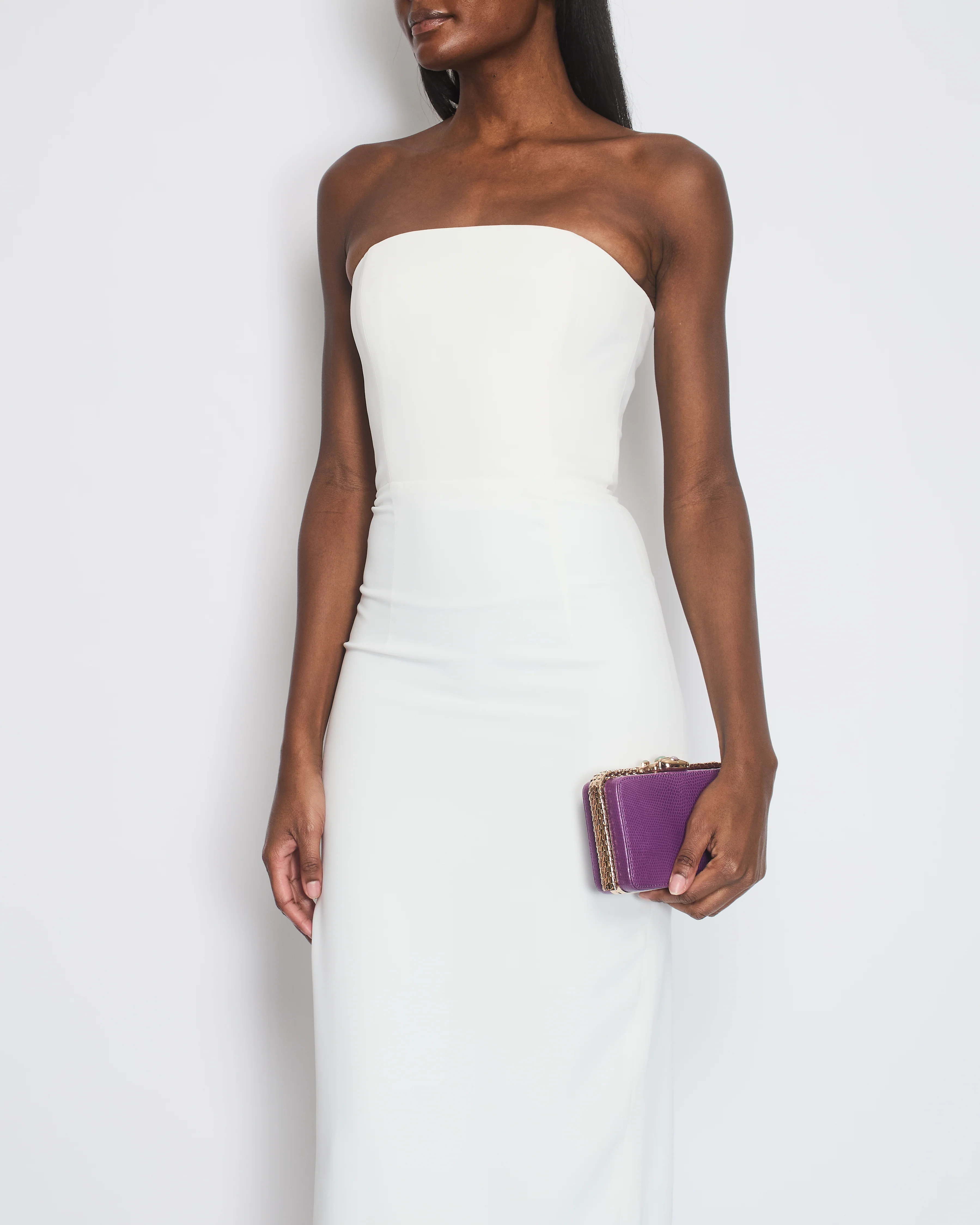 16Arlington White Minelli Strapless Midi Dress with Feather Trim Detail Size FR 34 (UK 6) - Image 3