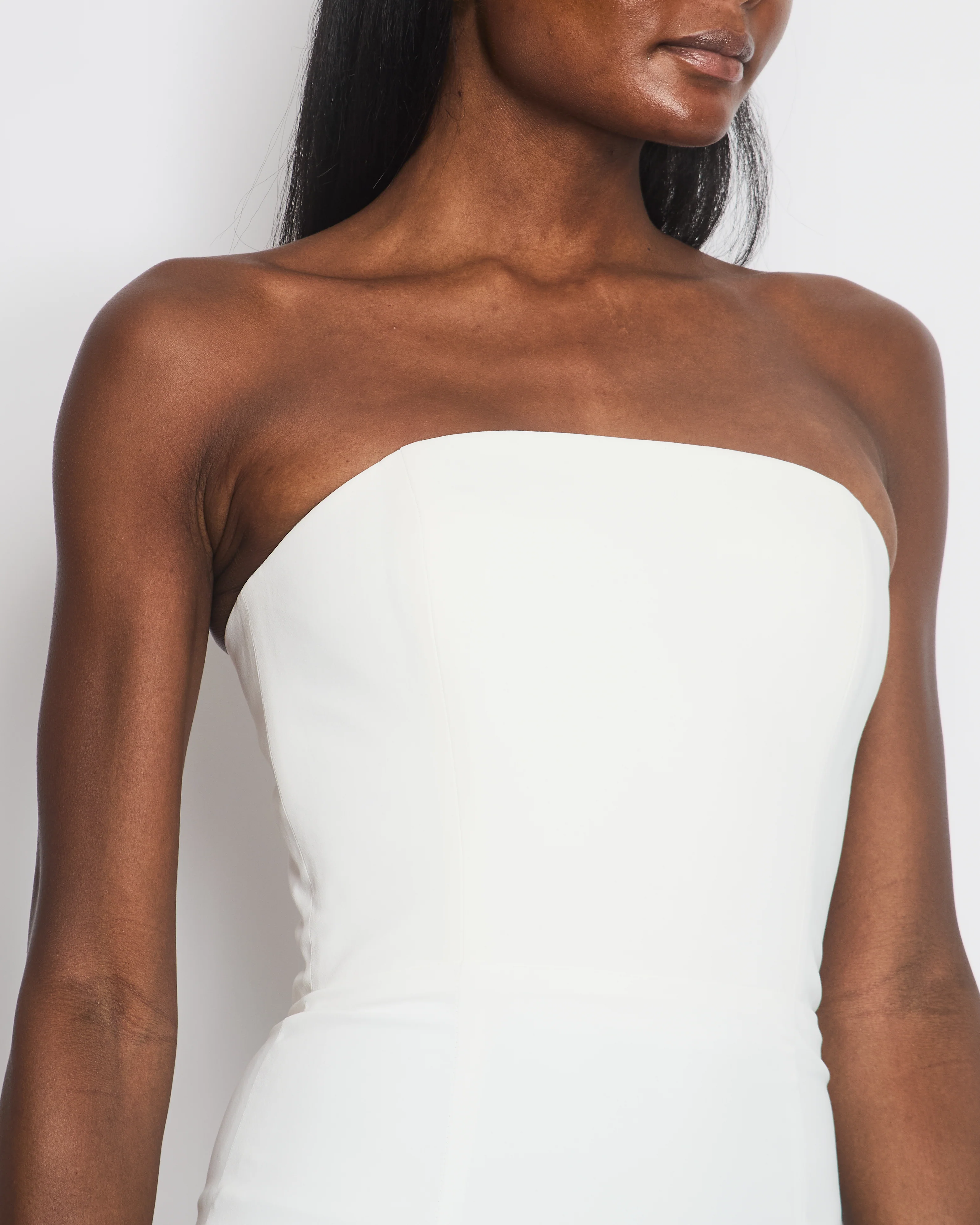 16Arlington White Minelli Strapless Midi Dress with Feather Trim Detail Size FR 34 (UK 6) - Image 5