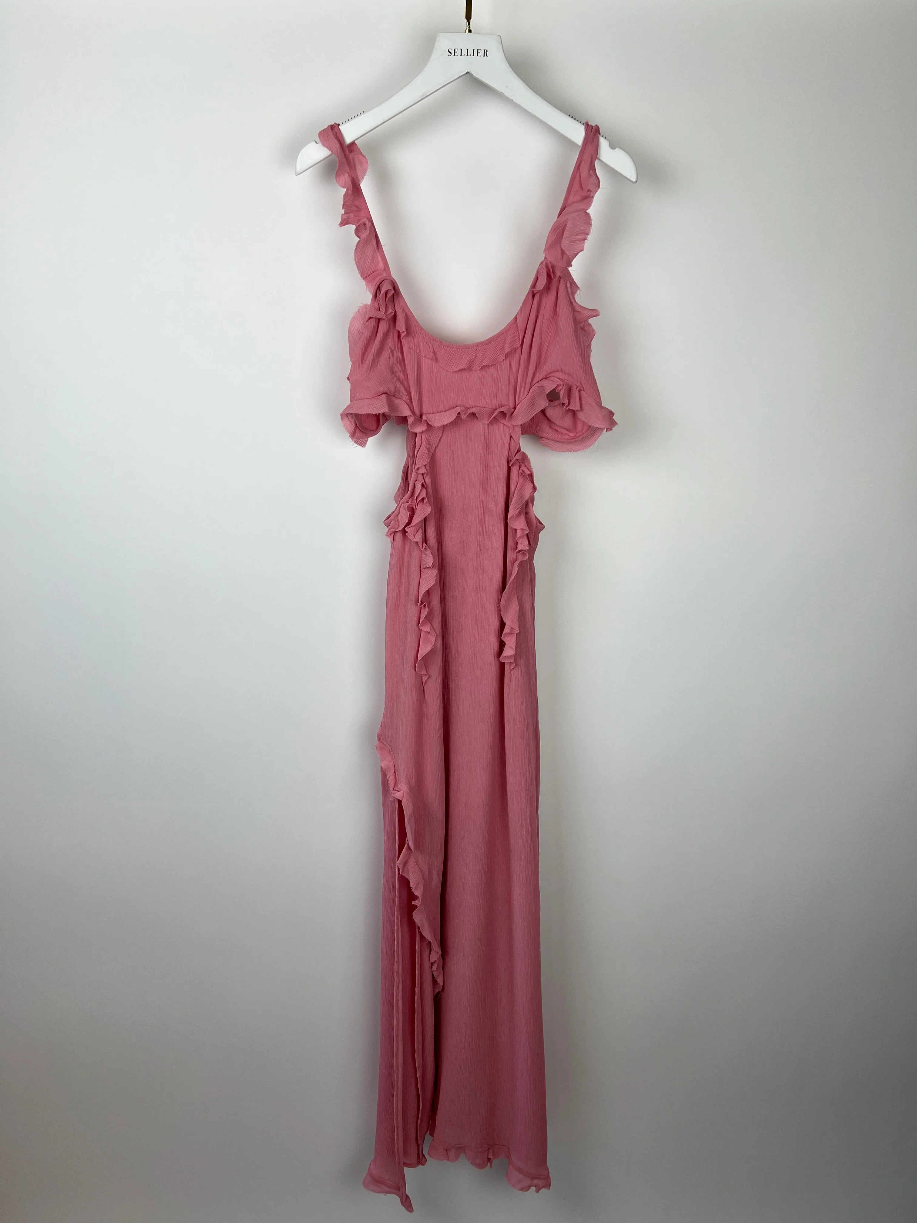 Acne Studios Pink Crinkled Chiffon Mini Dress With Cut Out & Frill Detail FR 38 (UK 10) - Image 10