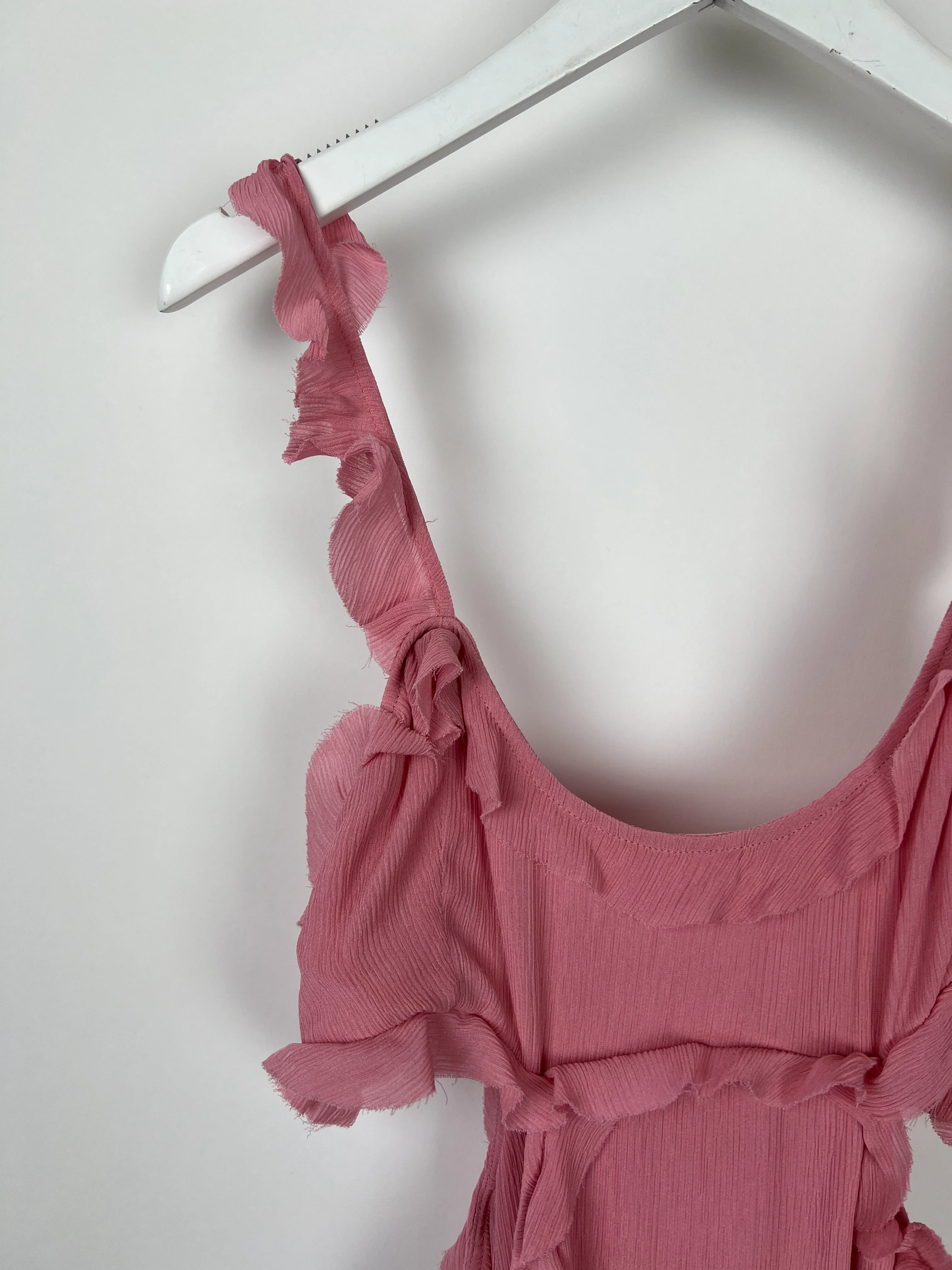 Acne Studios Pink Crinkled Chiffon Mini Dress With Cut Out & Frill Detail FR 38 (UK 10) - Image 11