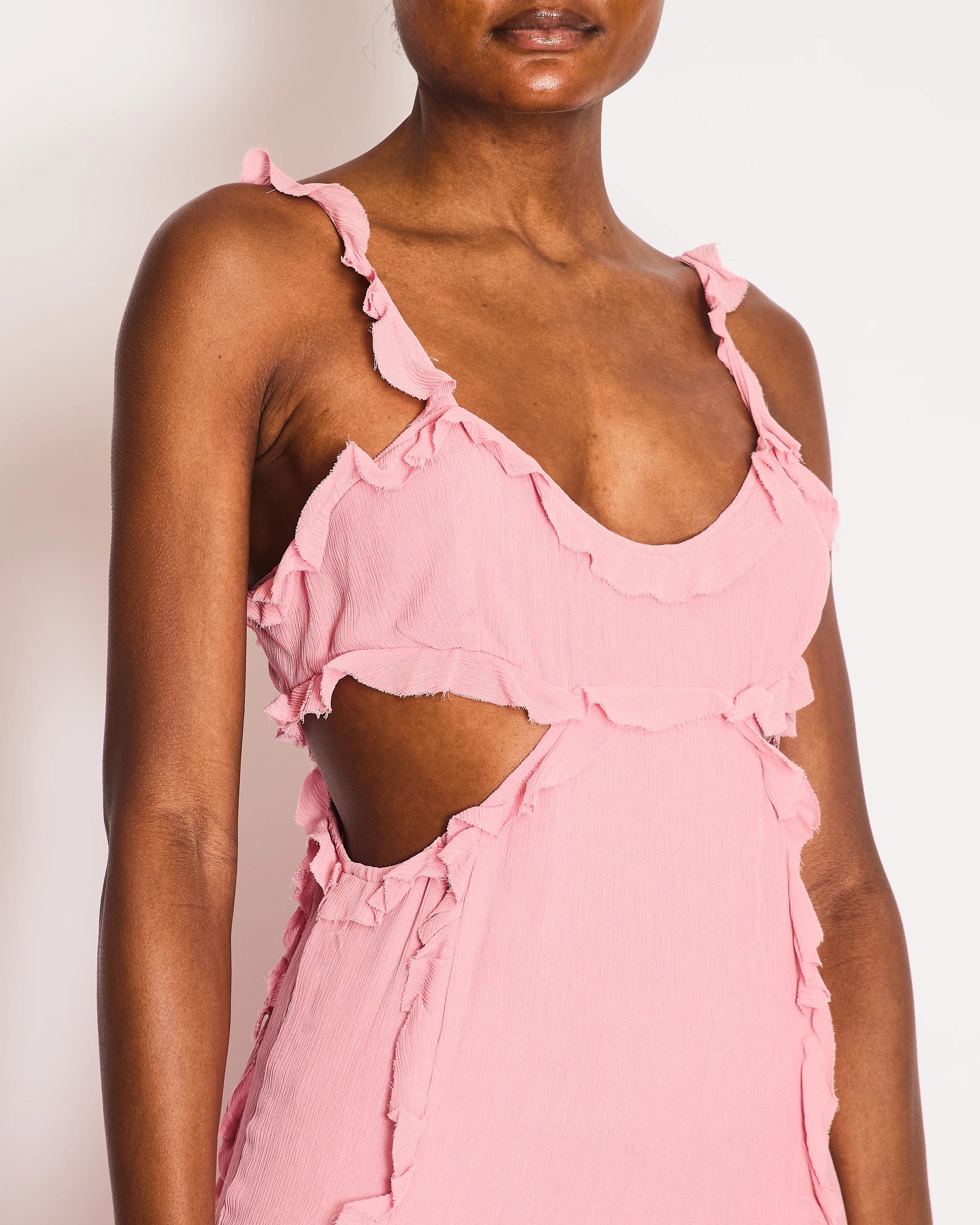 Acne Studios Pink Crinkled Chiffon Mini Dress With Cut Out & Frill Detail FR 38 (UK 10) - Image 3