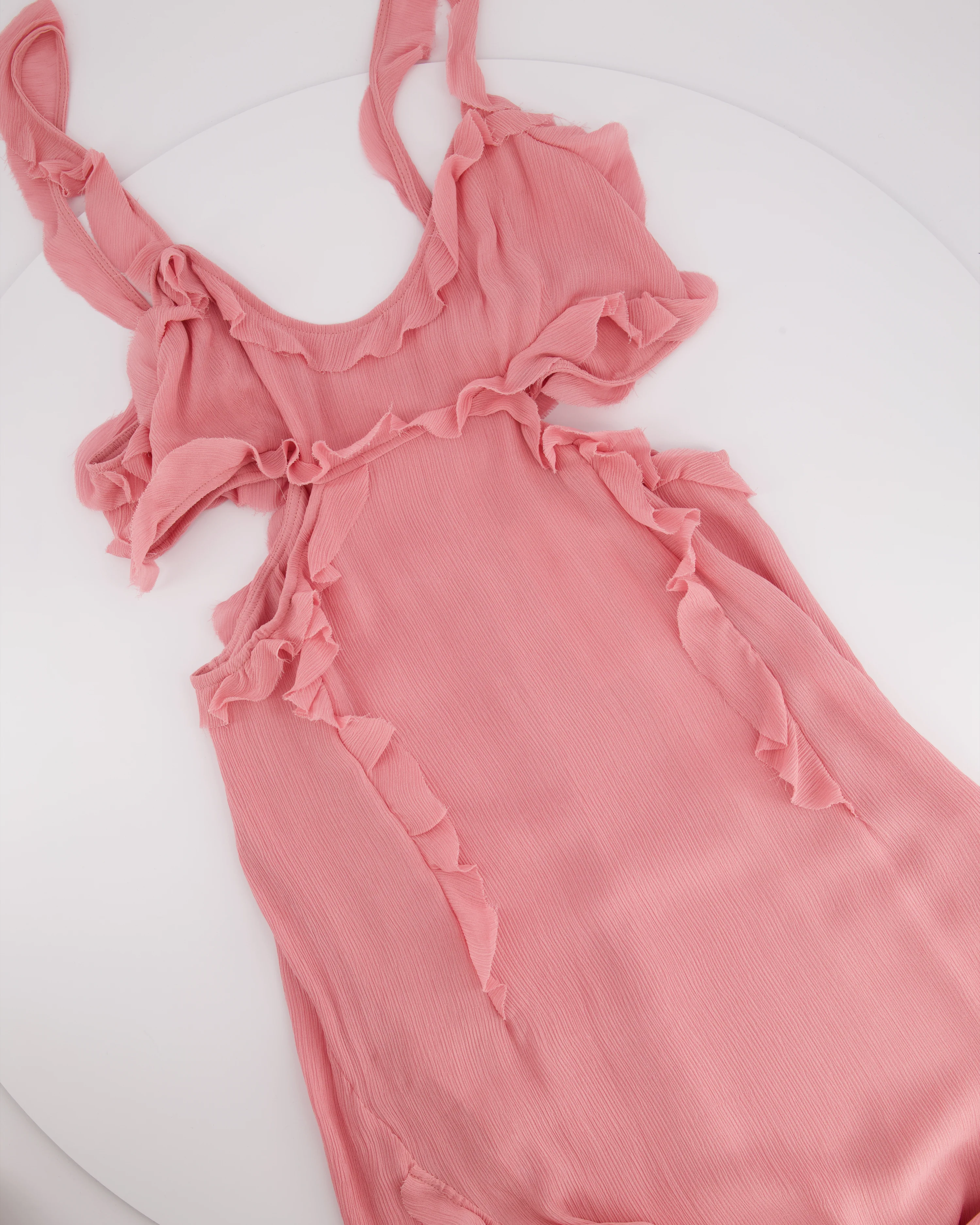 Acne Studios Pink Crinkled Chiffon Mini Dress With Cut Out & Frill Detail FR 38 (UK 10) - Image 7
