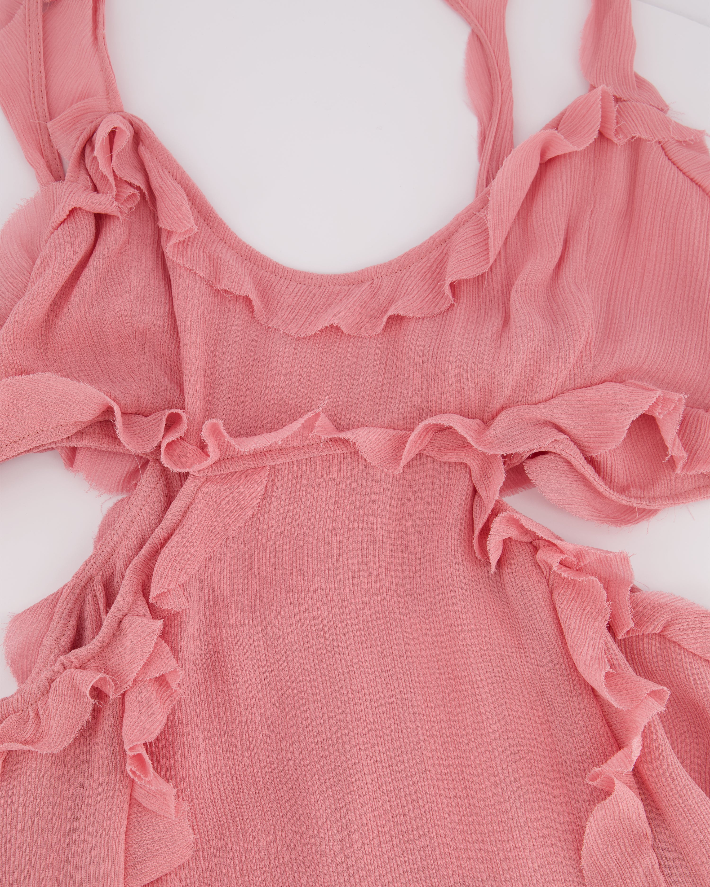 Acne Studios Pink Crinkled Chiffon Mini Dress With Cut Out & Frill Detail FR 38 (UK 10) - Image 9