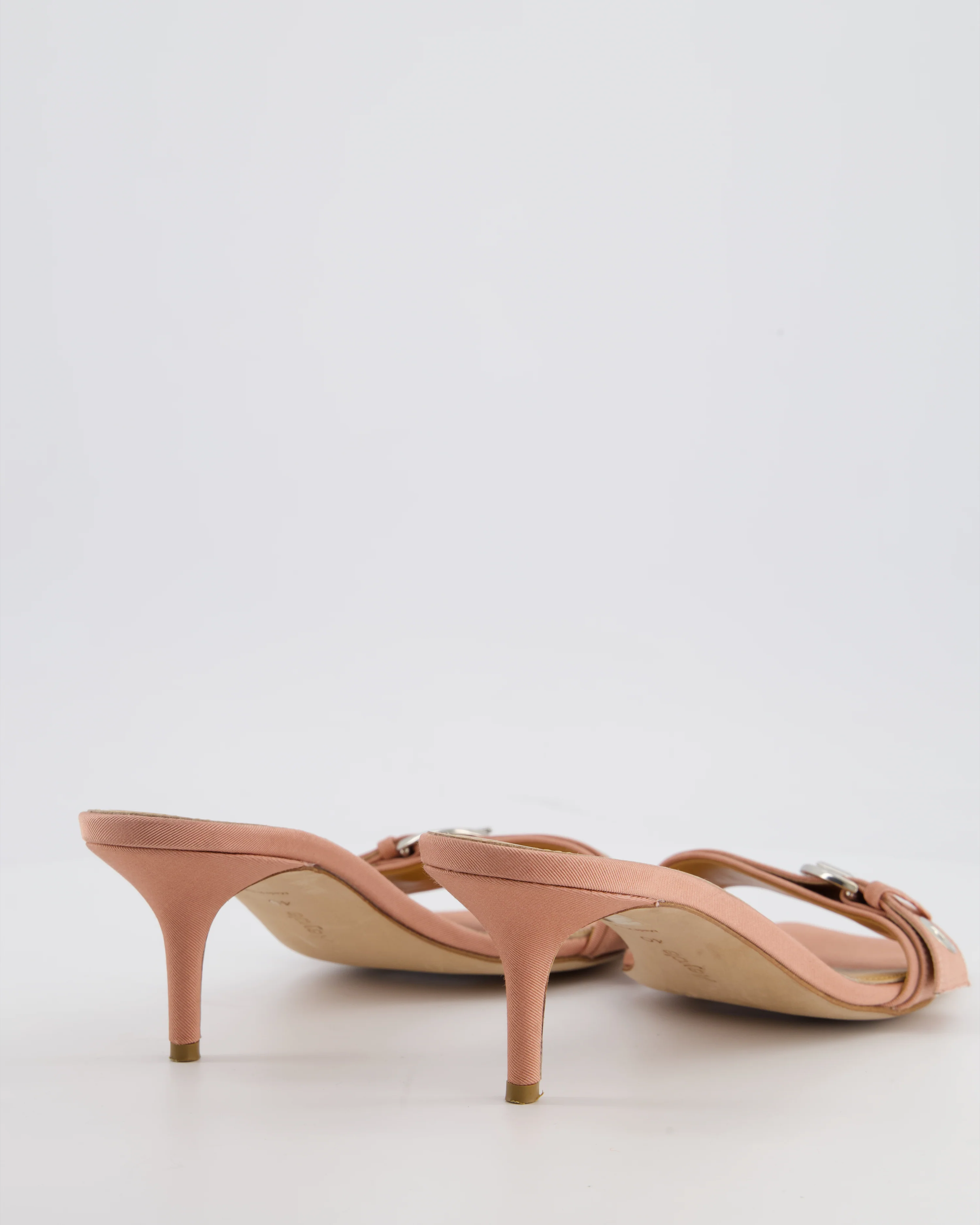 Aeyde Pink Satin Ilvy Eyelet Buckle Grosgrain Mules Size EU 40 - Image 3