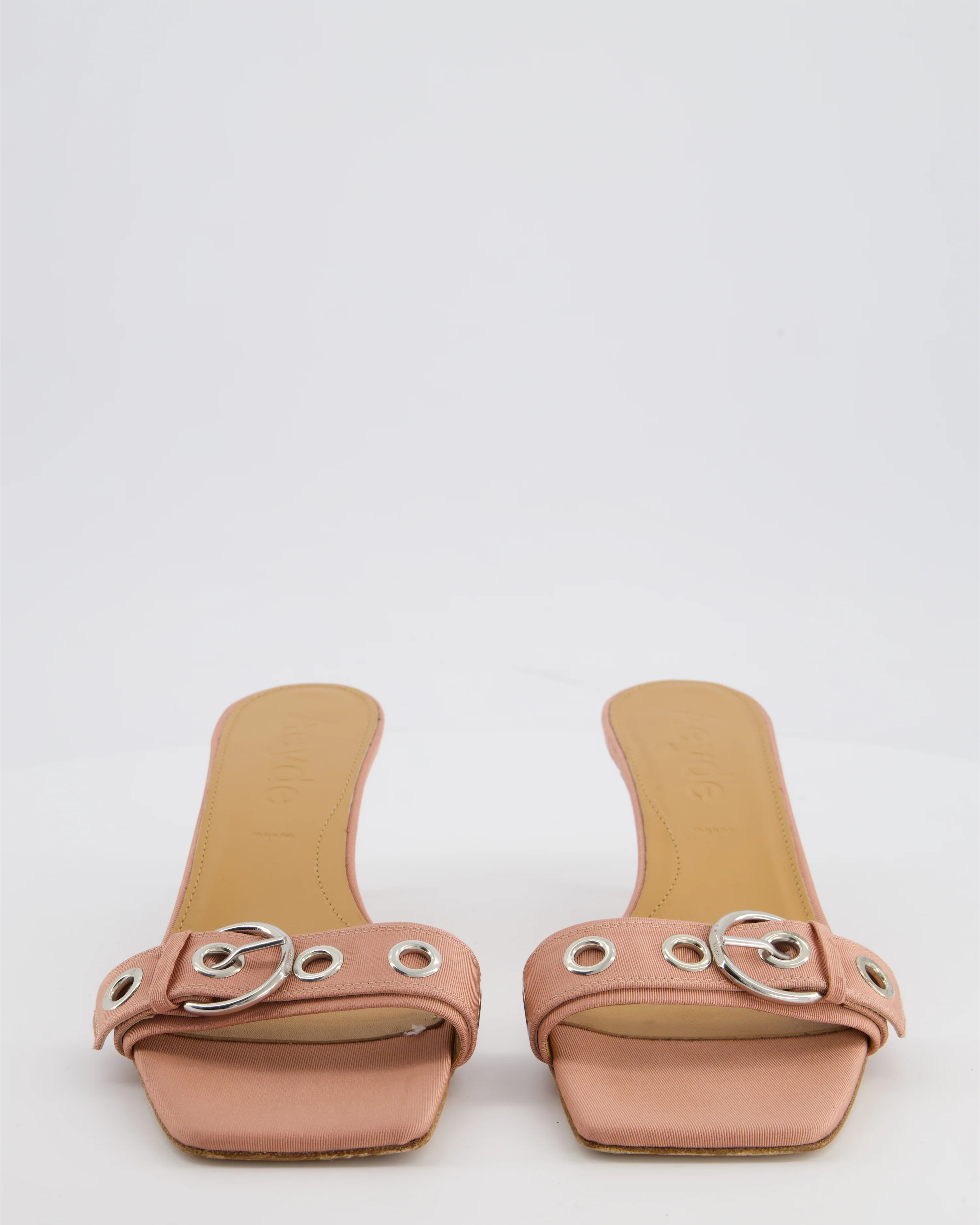 Aeyde Pink Satin Ilvy Eyelet Buckle Grosgrain Mules Size EU 40 - Image 4