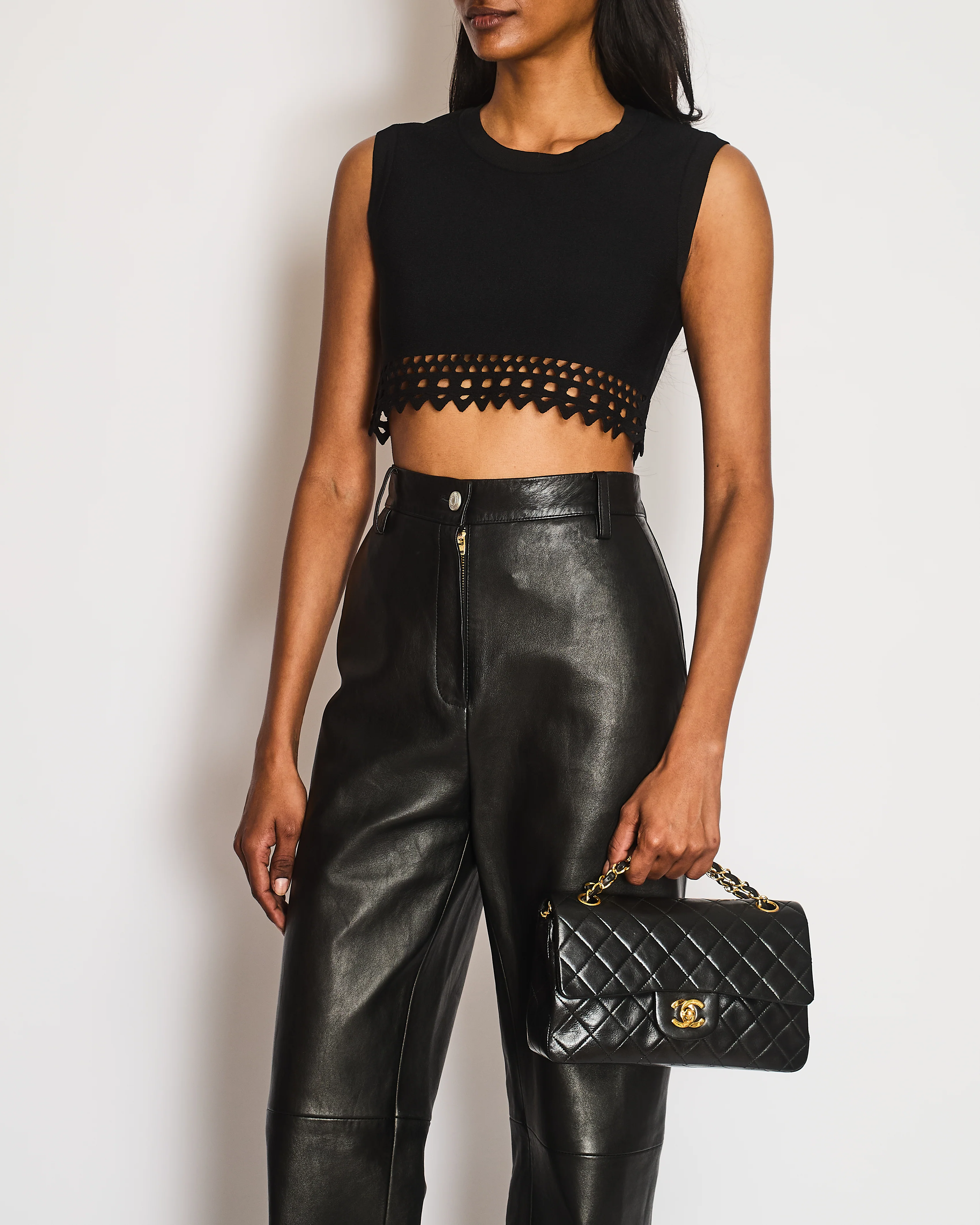 Alaïa Black Laser Cut Cropped Vest Top Size FR 38 (UK 10) - Image 2