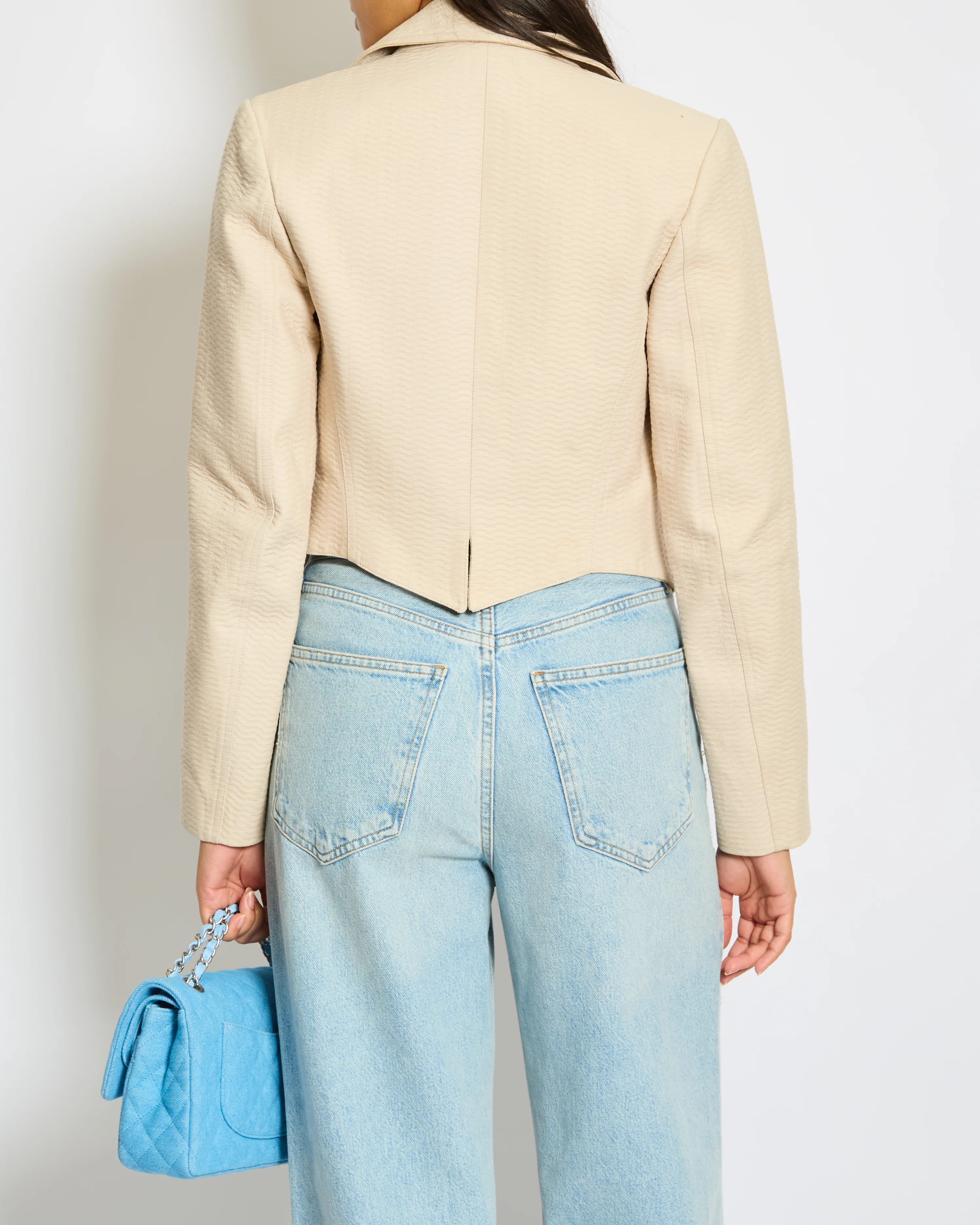 Alaïa Beige Zipped Jacquard Biker Jacket Size FR 38 (UK 10) - Image 4