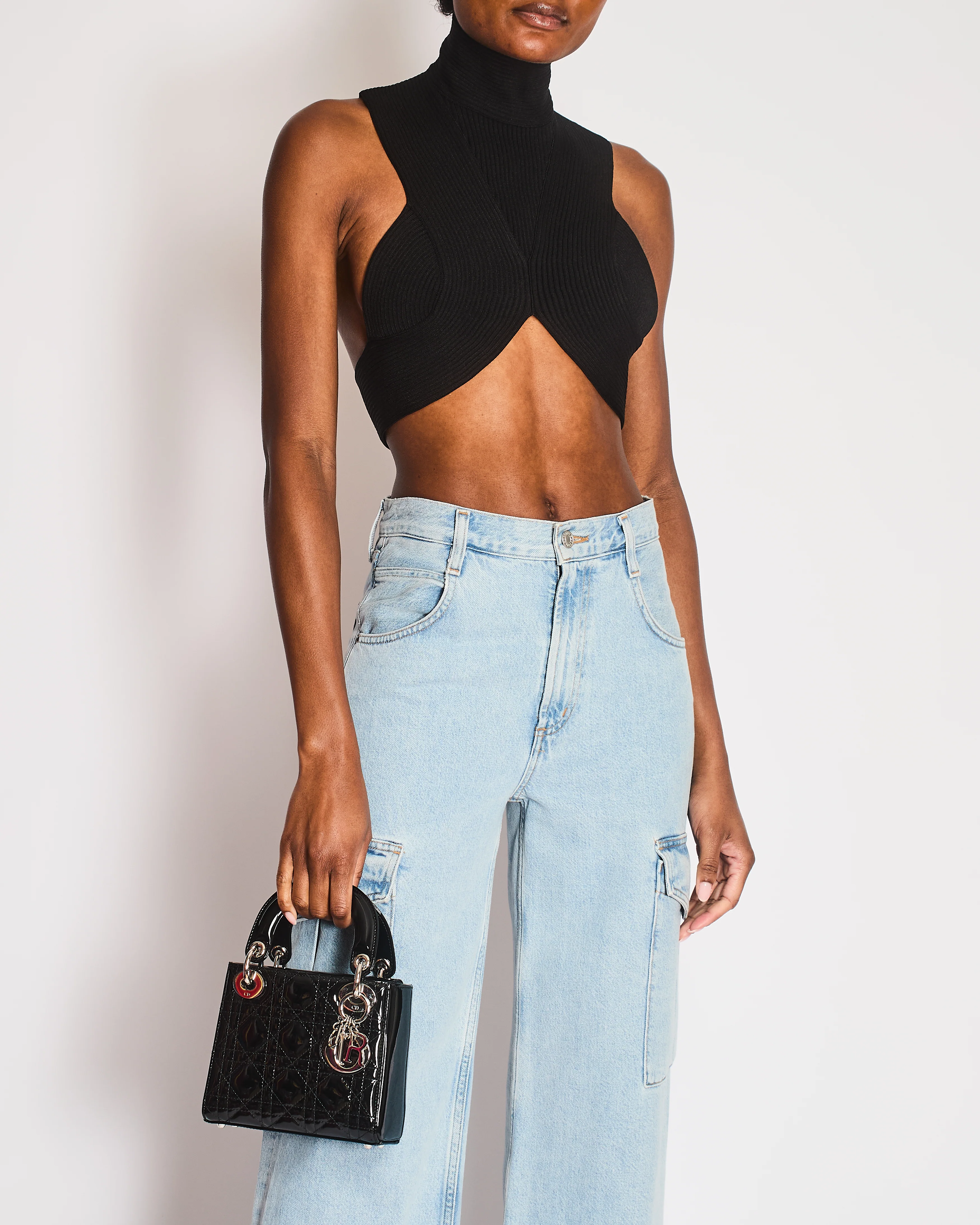 Alaia Black Knit Ribbed High-Neck Cropped Top with Open Back Size FR 38 (UK 10) RRP £970