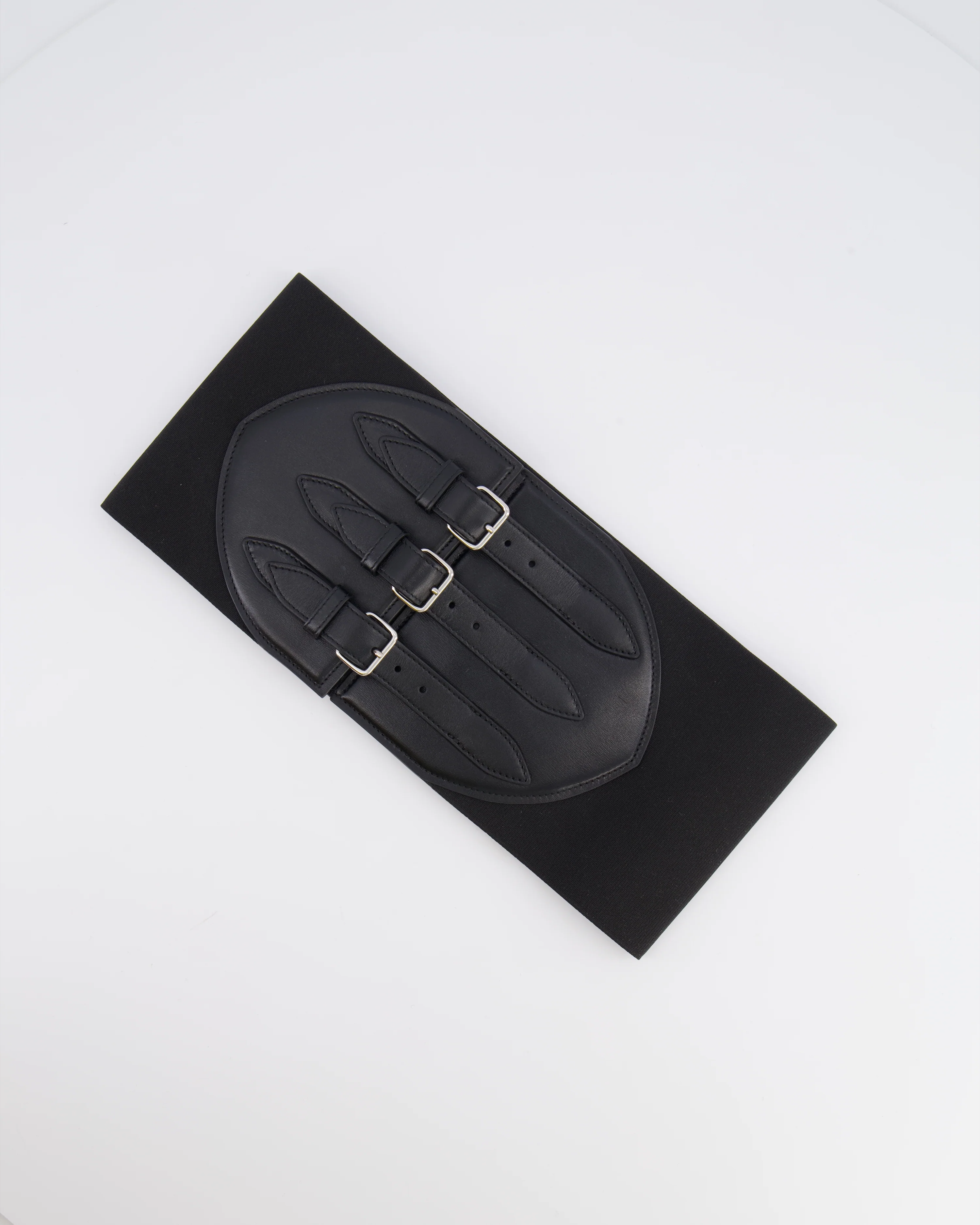 Alaia Black Leather Corset Belt with Silver Buckles 65cm