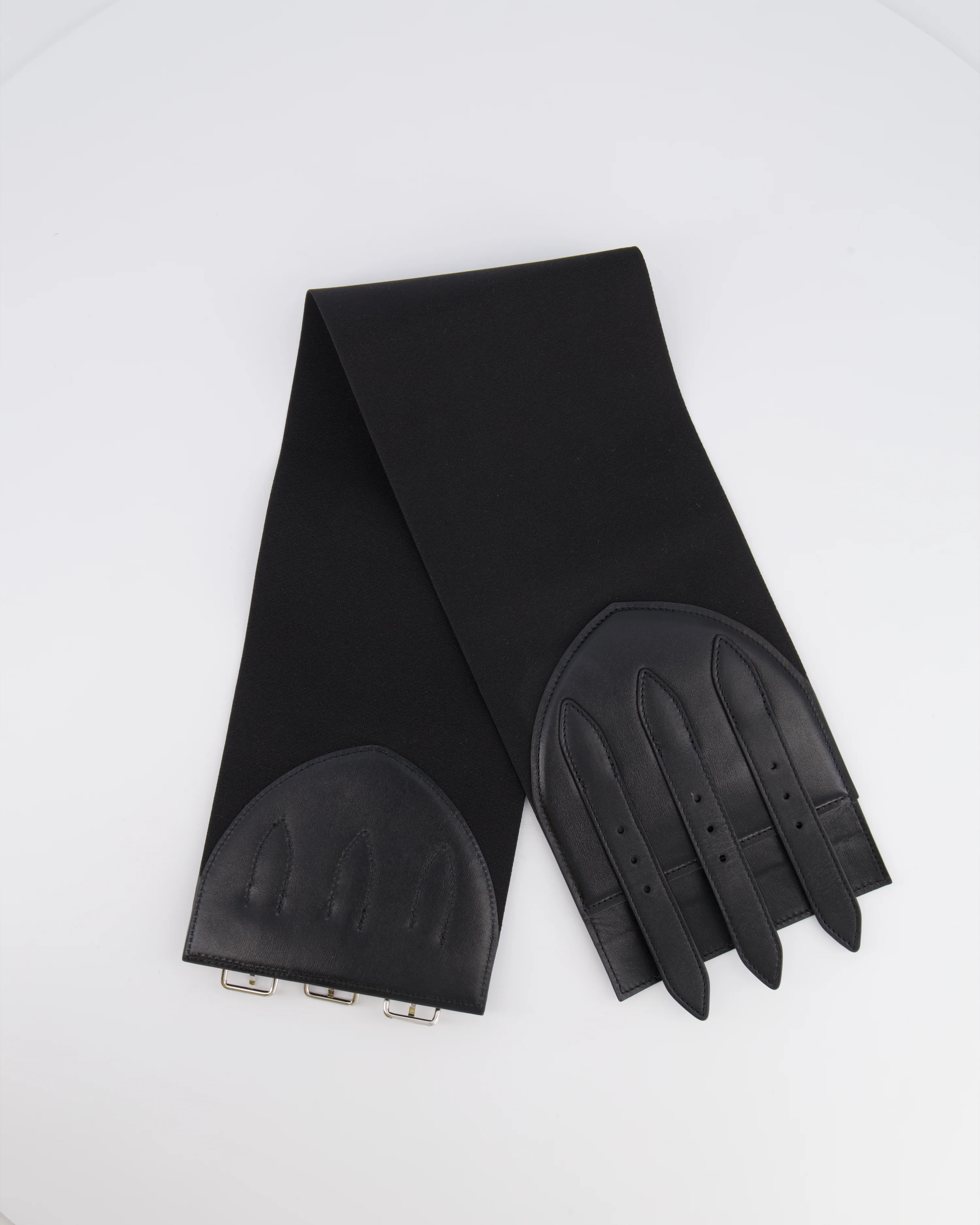 Alaia Black Leather Corset Belt with Silver Buckles 65cm - Image 5