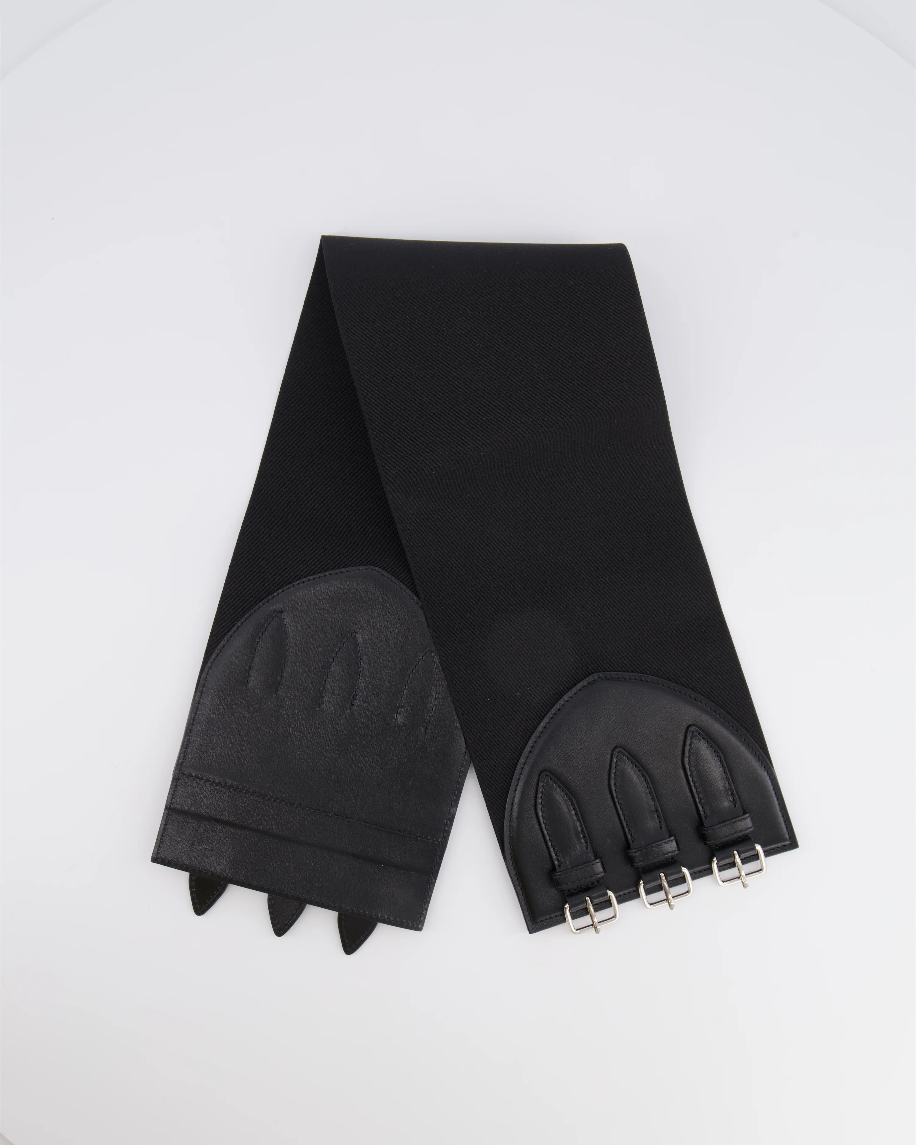 Alaia Black Leather Corset Belt with Silver Buckles 65cm - Image 6