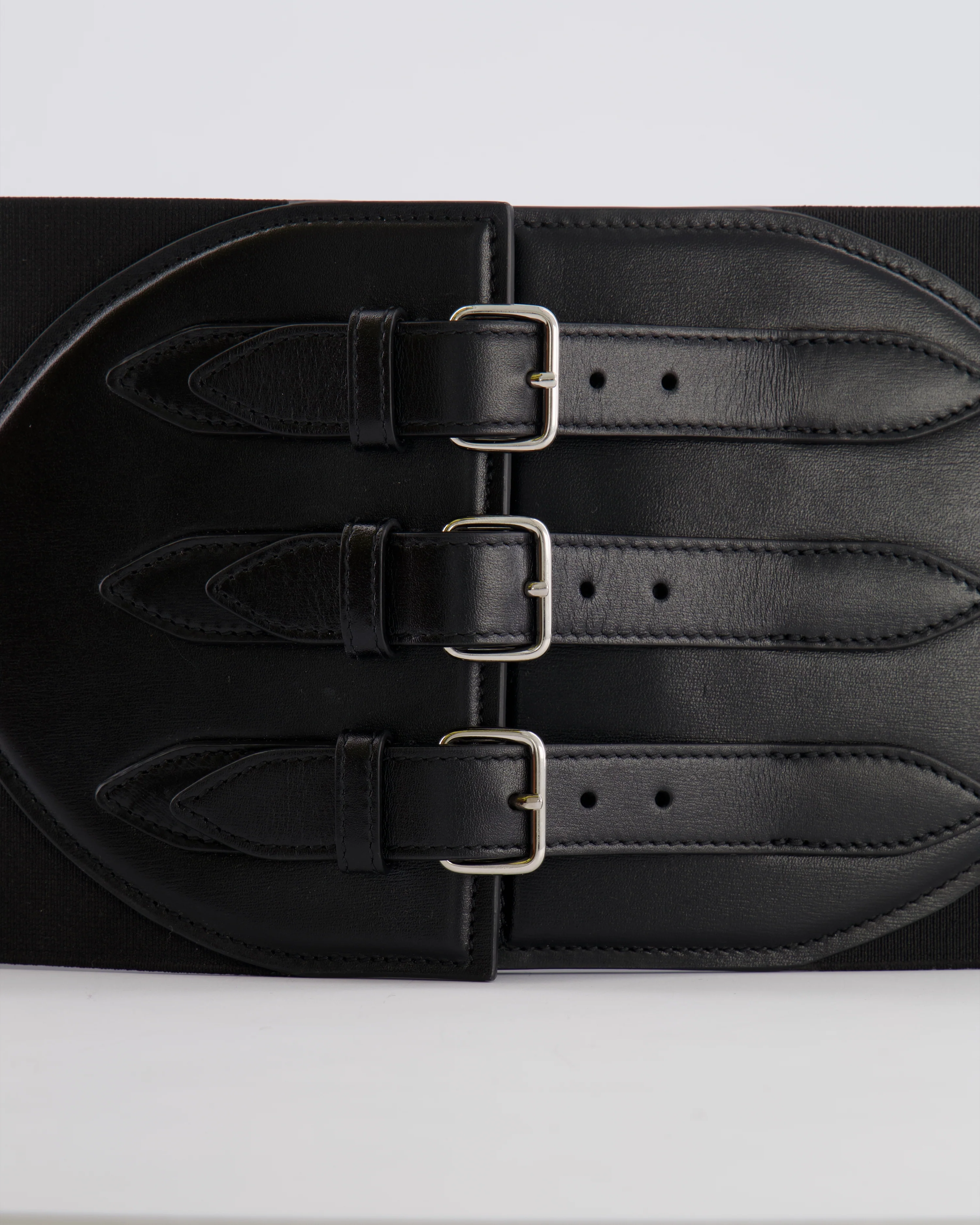 Alaia Black Leather Corset Belt with Silver Buckles 65cm - Image 8