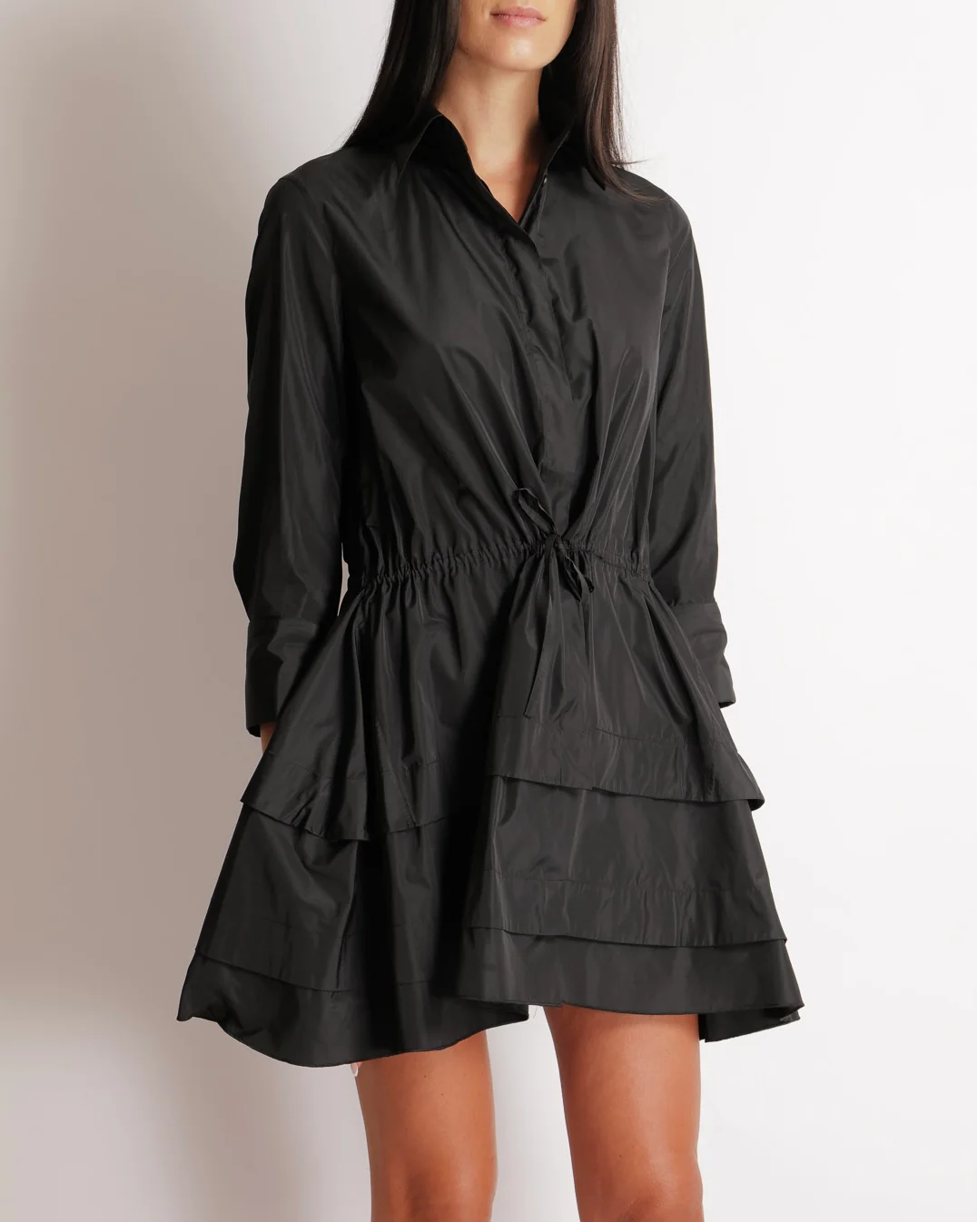 Alaia Black Long-Sleeved Mini Shirt Dress with Back Cut-Out Details and Tiered Skirt with Gathered Waistband Size FR 36 (UK 8) RRP £1,950 - Image 2