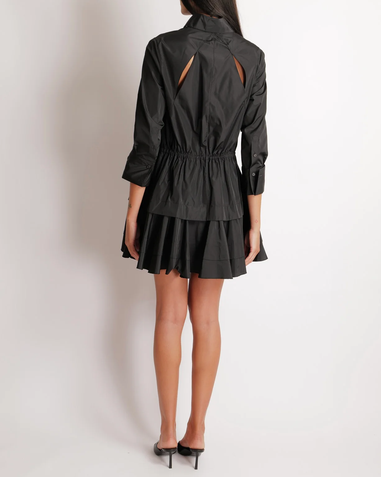 Alaia Black Long-Sleeved Mini Shirt Dress with Back Cut-Out Details and Tiered Skirt with Gathered Waistband Size FR 36 (UK 8) RRP £1,950 - Image 3