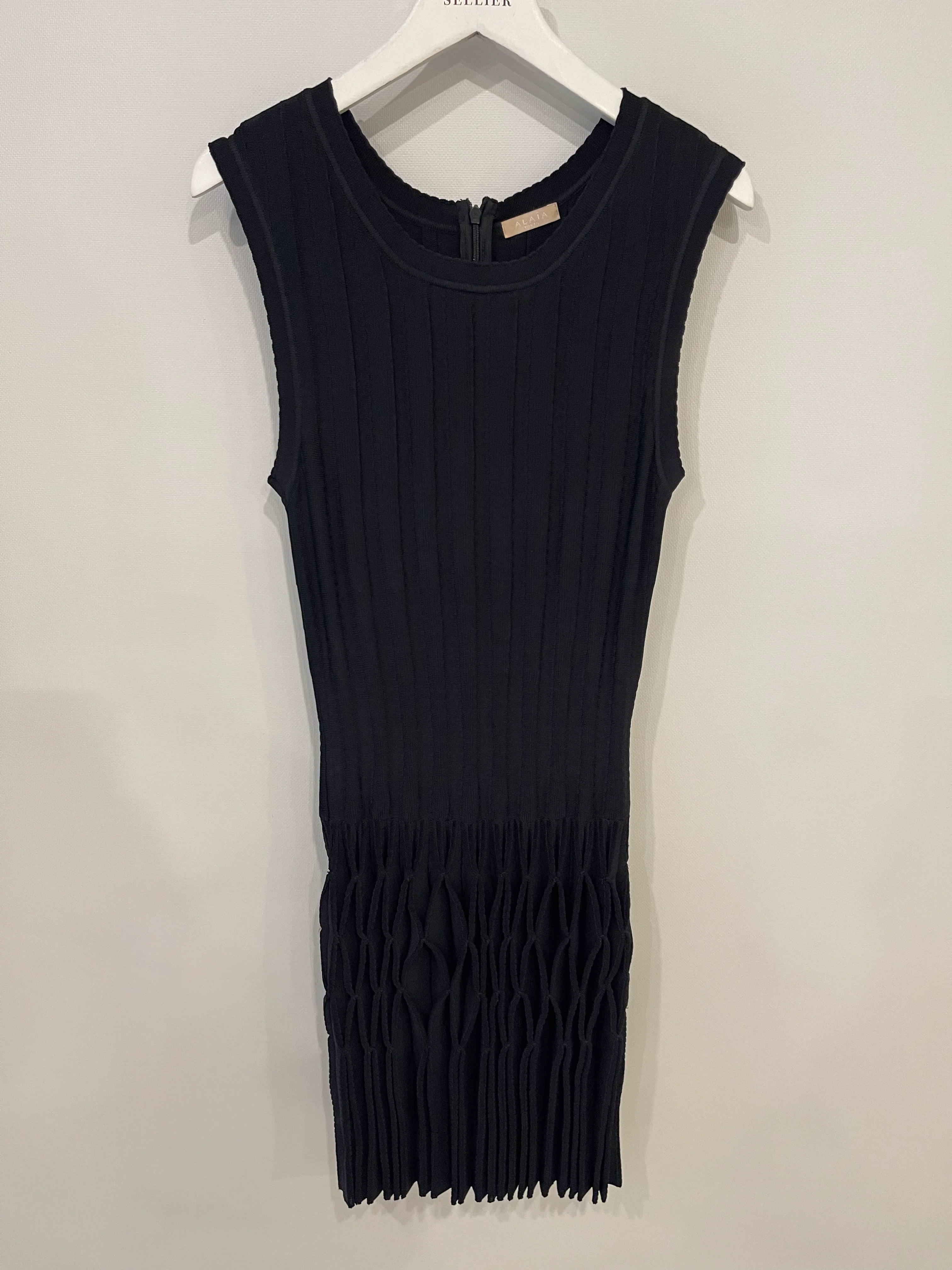 Alaïa Black Striped Sleeveless Mini Dress with Ruffle Detail Size FR 36 (UK 8) - Image 4
