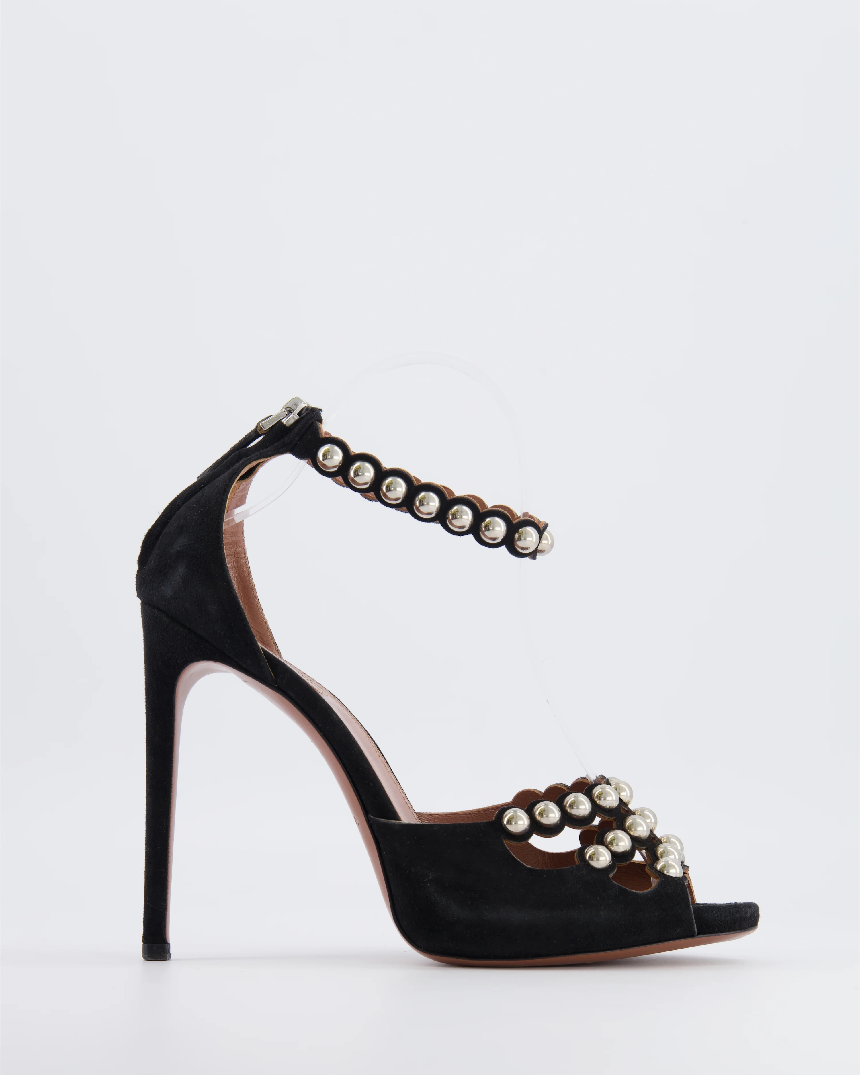 Alaia Black Suede La Bombe 90 Heeled Sandals with Silver Studs Size EU 39 RRP £1,050
