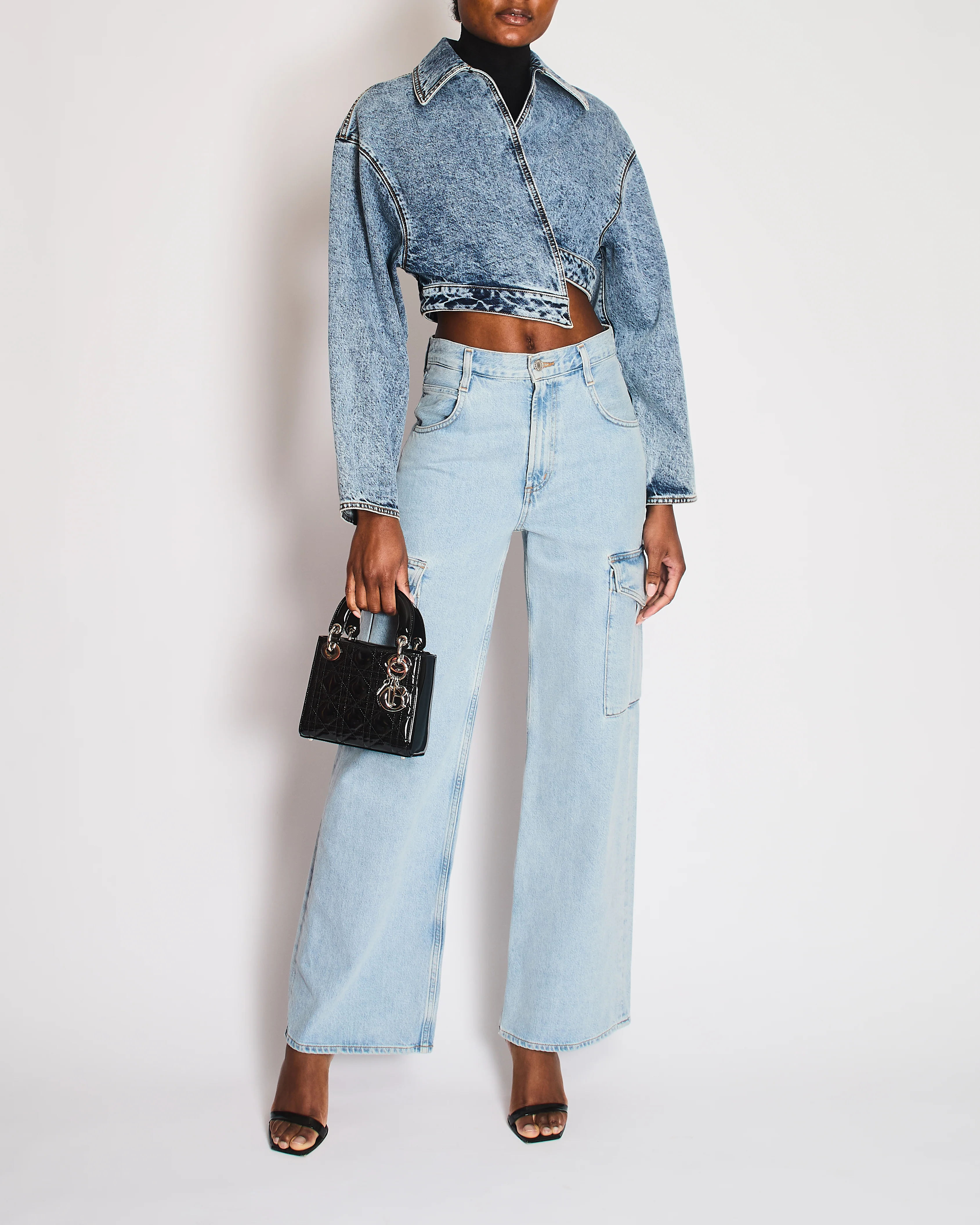 Alaia Blue Denim Cropped Spiral Jacket Size FR 36 (UK 8) RRP £1,750