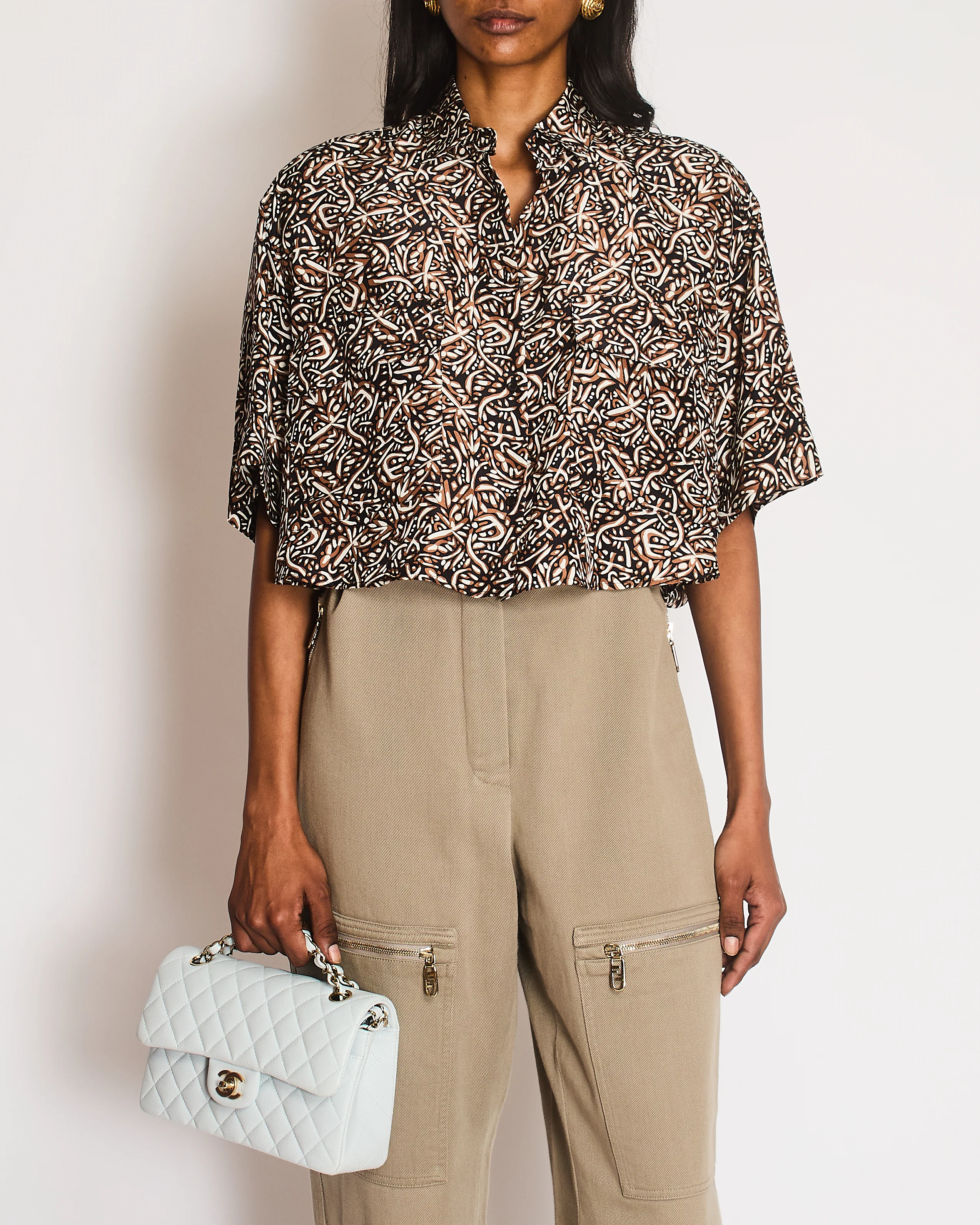 Alaïa Brown Abstract Print Button Down Shirt Size FR 38 (UK 10)