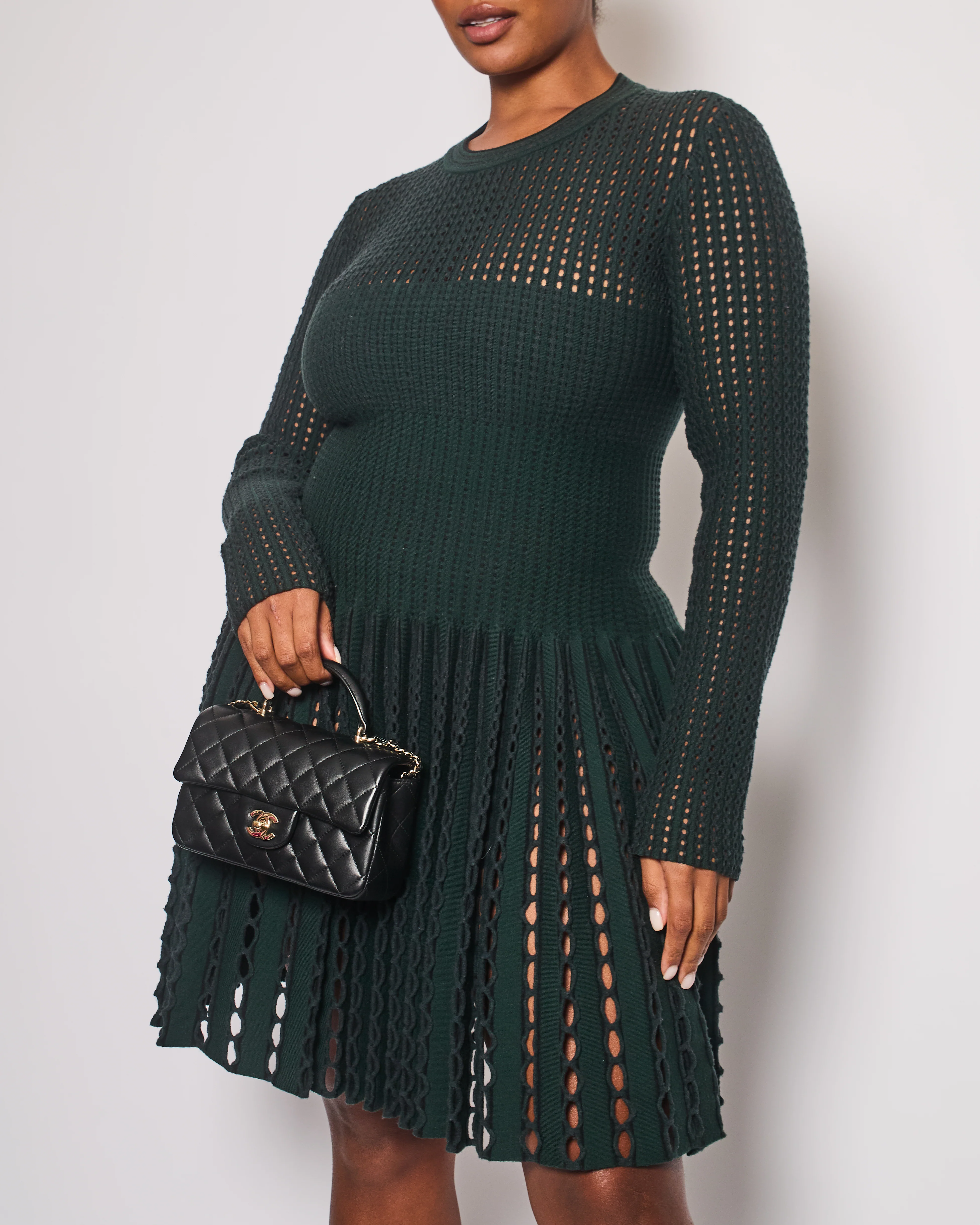 Alaïa Green Long Sleeve Knit Mini Dress with Cut Out Details Size FR 44 (UK 16) - Image 3