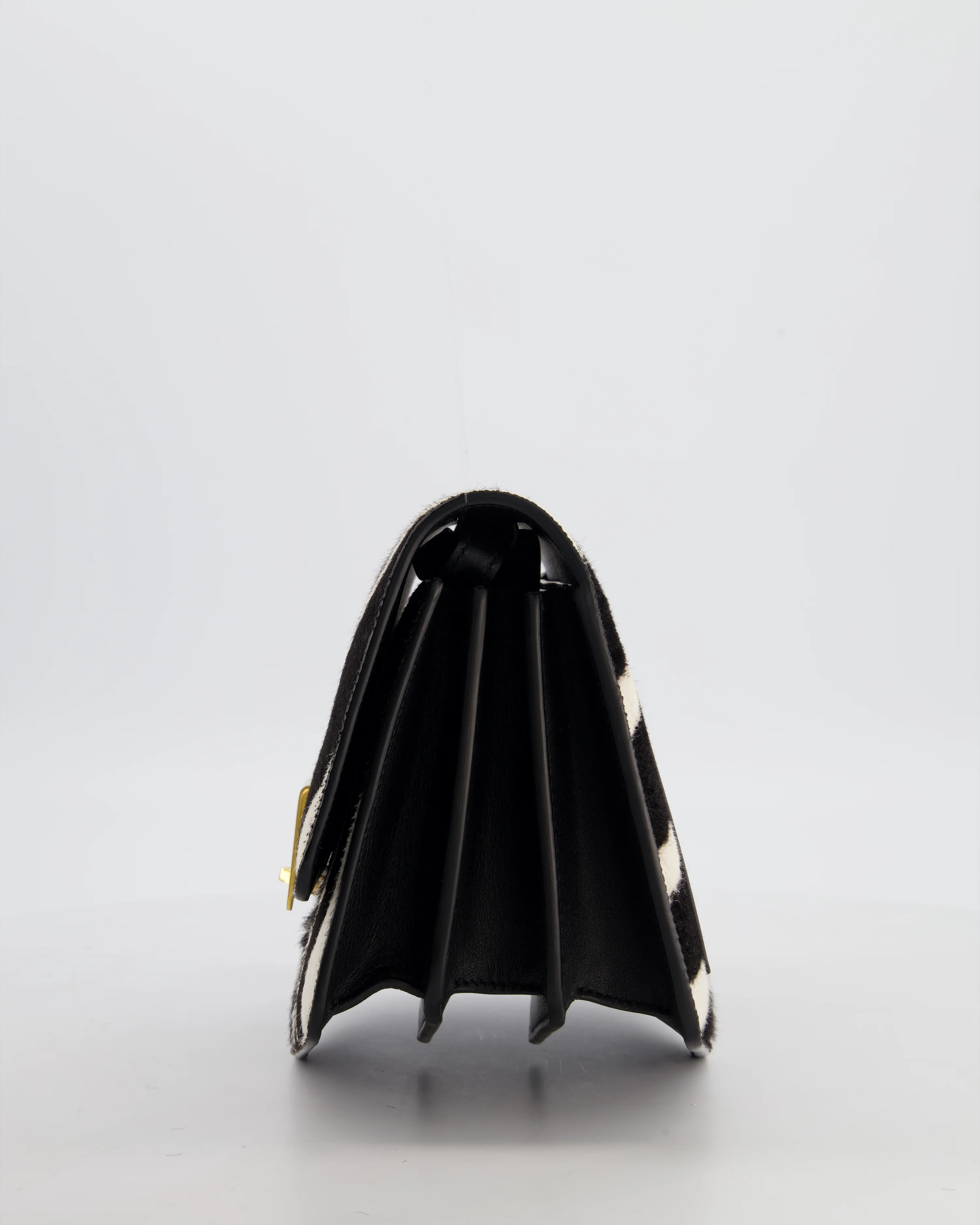 Alaïa Le Papa Leather Trimmed Zebra Print Calf Hair Shoulder Bag with Gold Hardware - Image 8