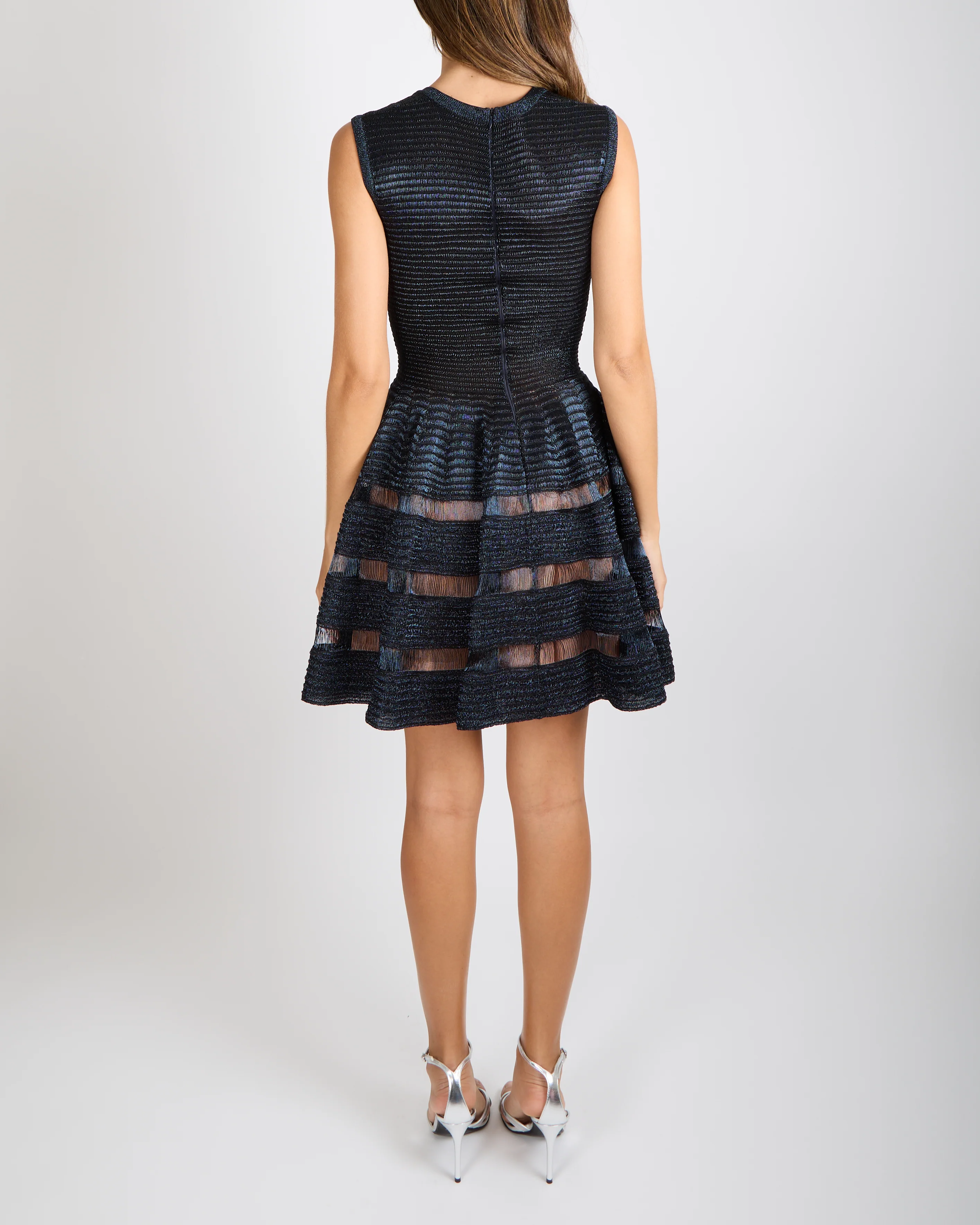 Alaia Navy Iridescent Sleeveless Mini Dress with Net Details Size FR 38 (UK 10) - Image 3