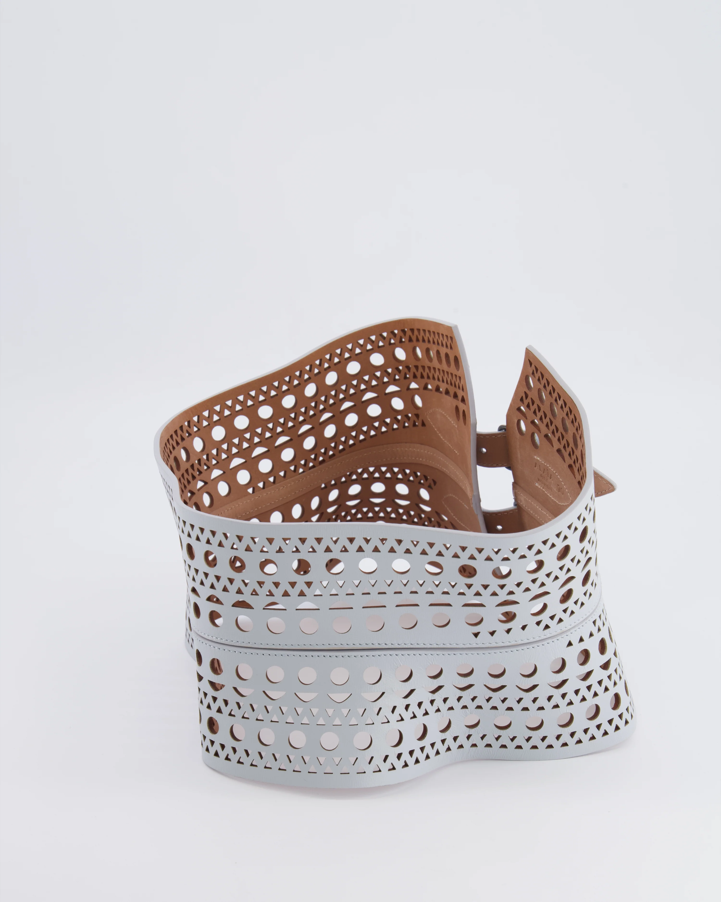 Alaia Pastel Blue Perforated Belt with Buckle Details 70cm - Image 4