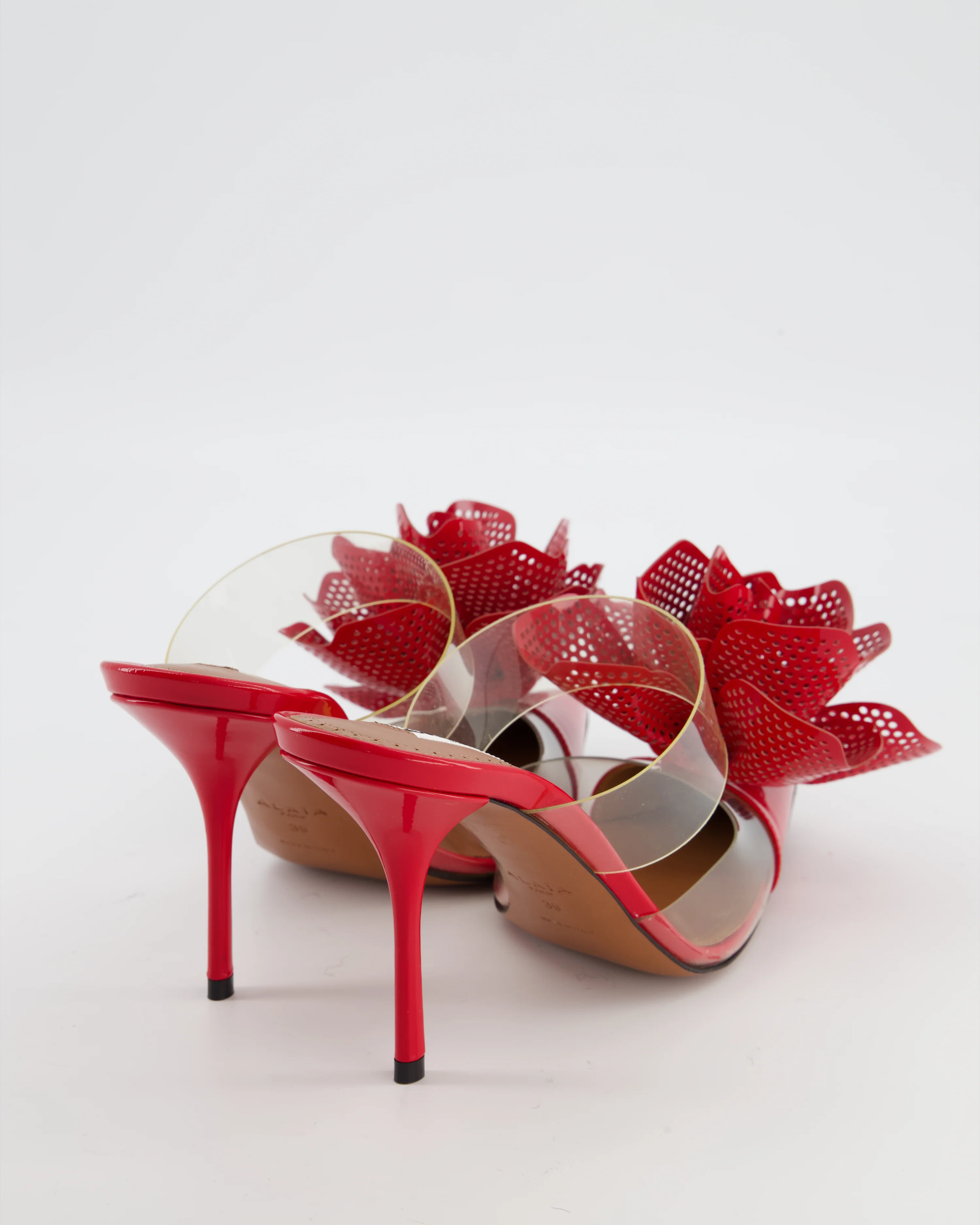 Alaïa Red Fleur Patent Leather Mules Size EU 39 - Image 3