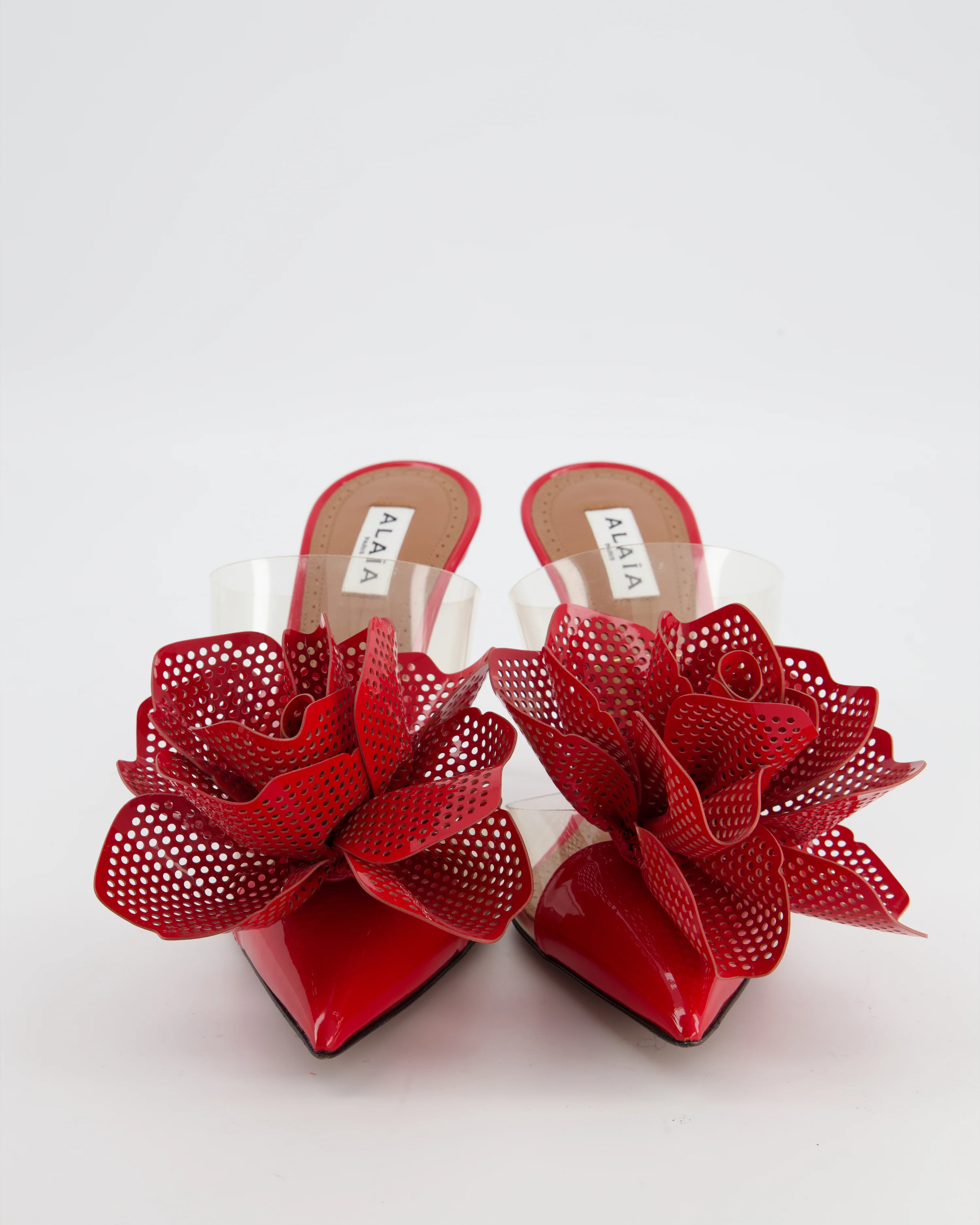 Alaïa Red Fleur Patent Leather Mules Size EU 39 - Image 4