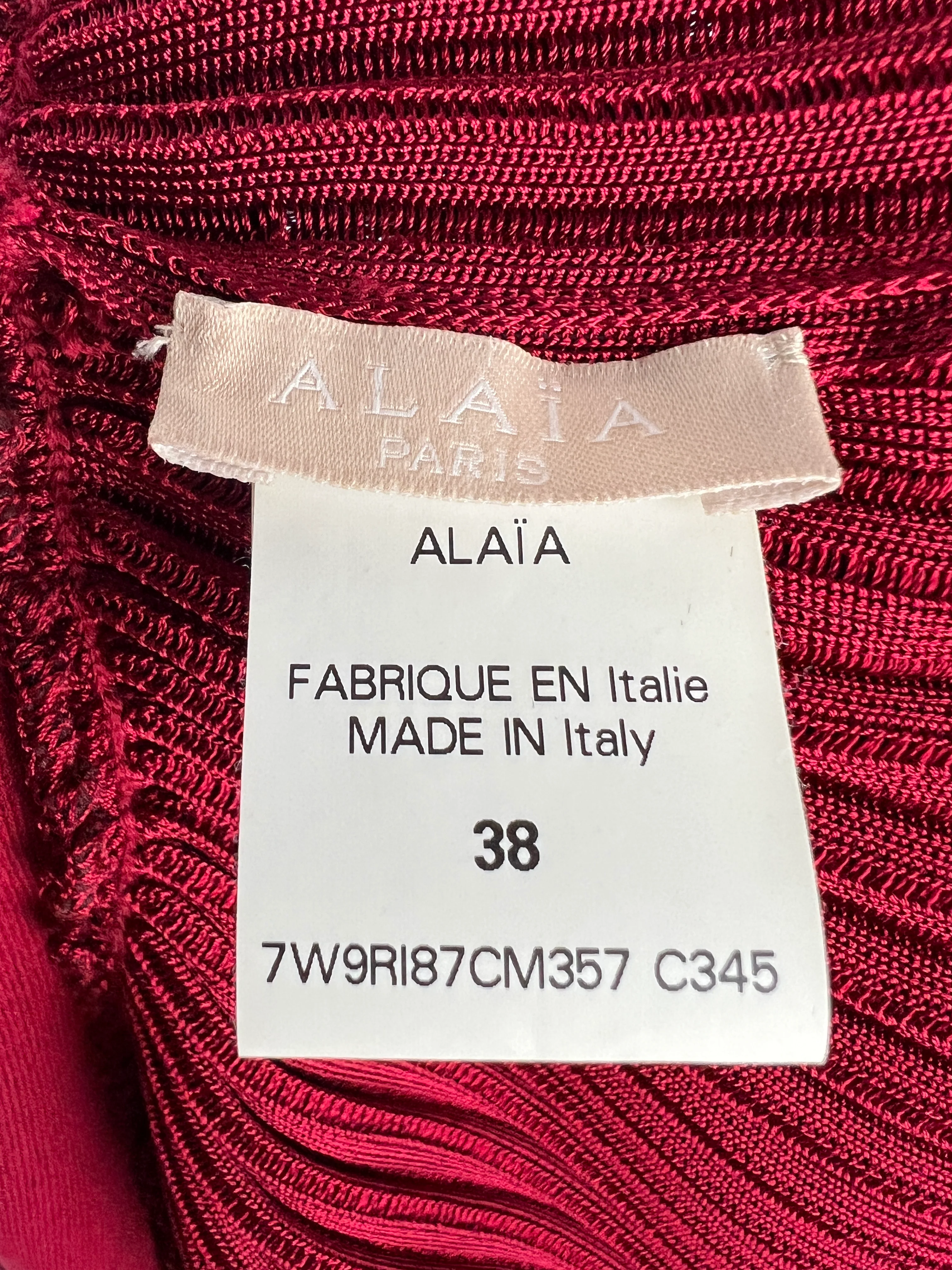 Alaia Red Long-Sleeve Dress with Pleated Trim FR 38 (UK 10) - Image 10