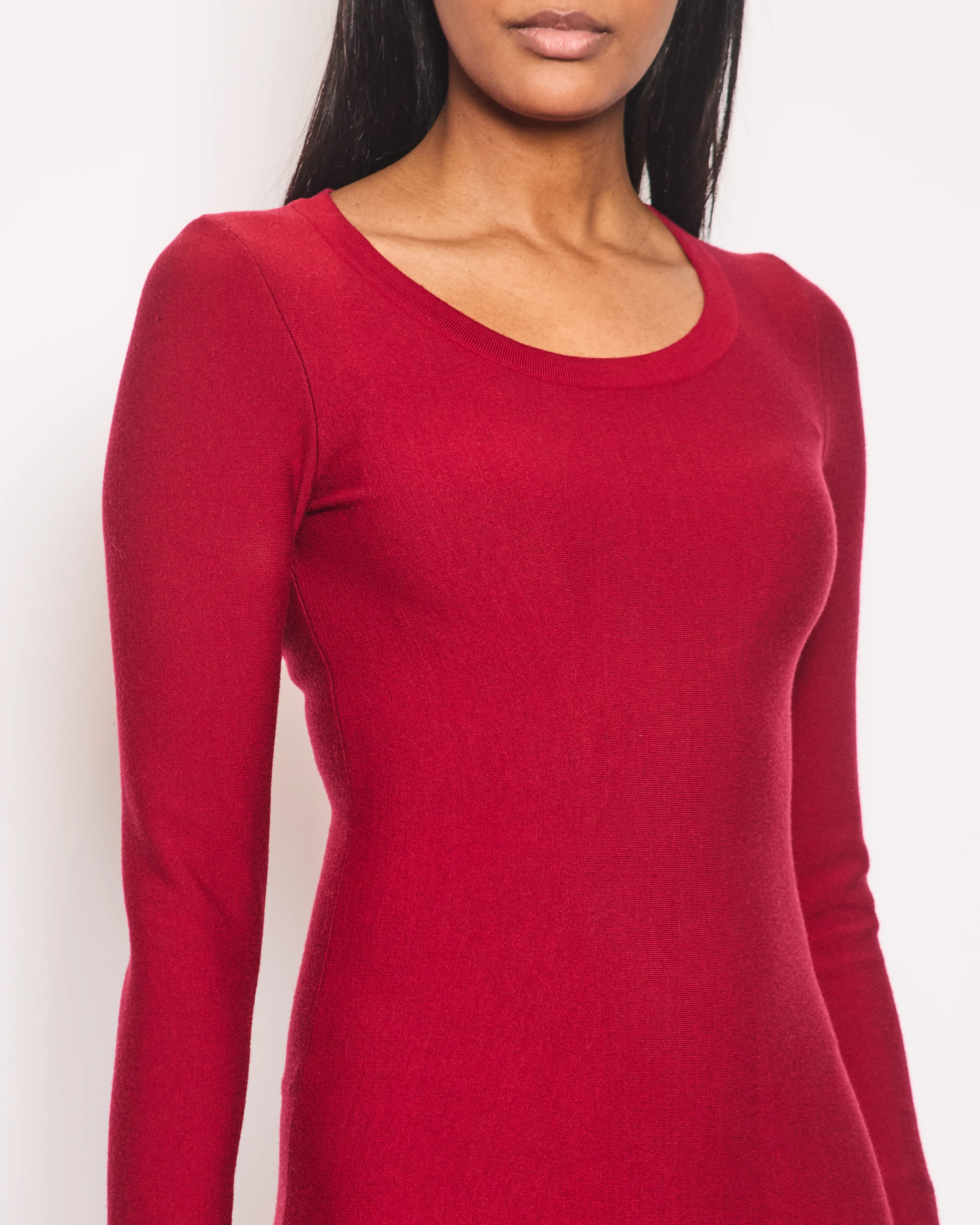 Alaia Red Long-Sleeve Dress with Pleated Trim FR 38 (UK 10) - Image 3