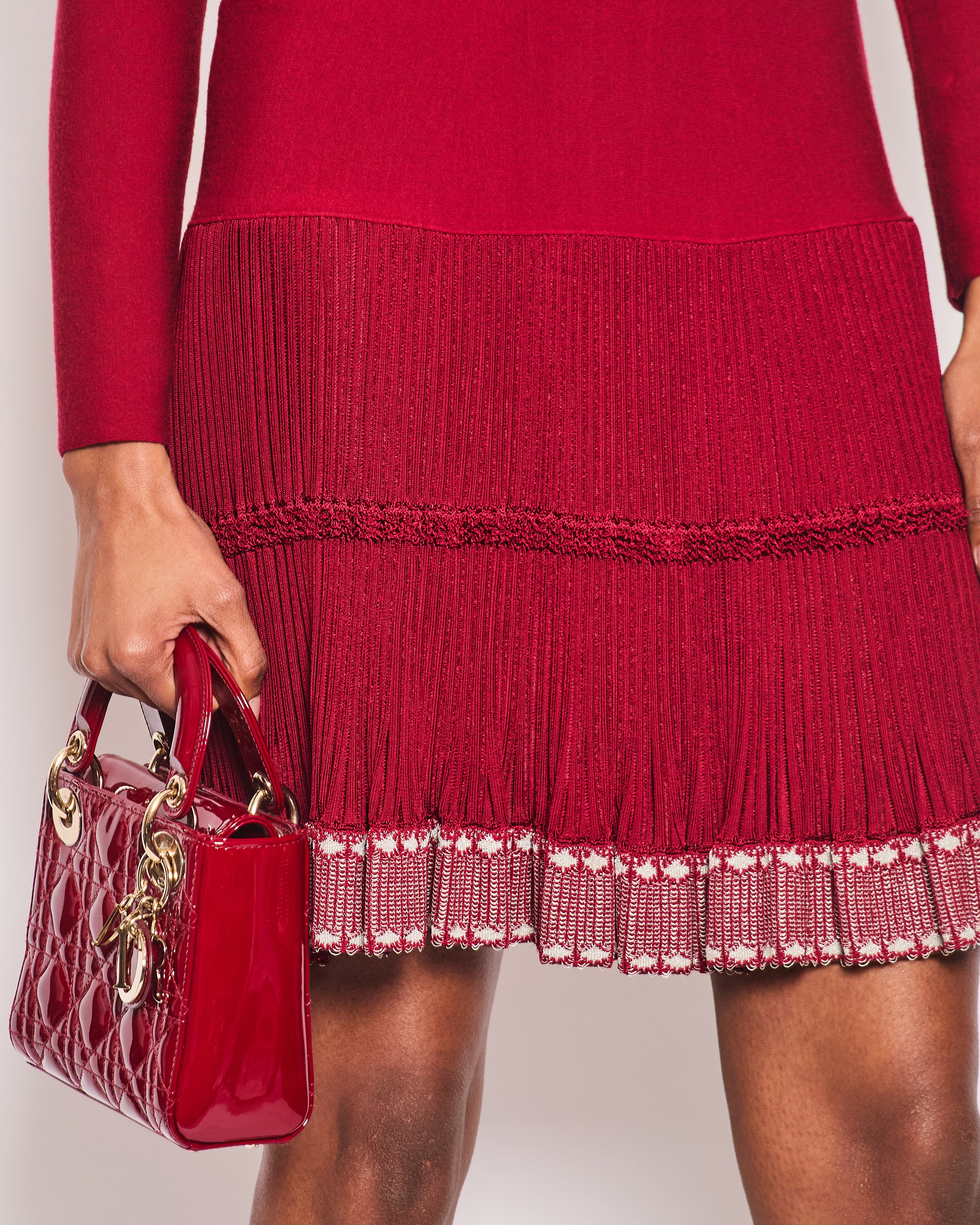 Alaia Red Long-Sleeve Dress with Pleated Trim FR 38 (UK 10) - Image 4
