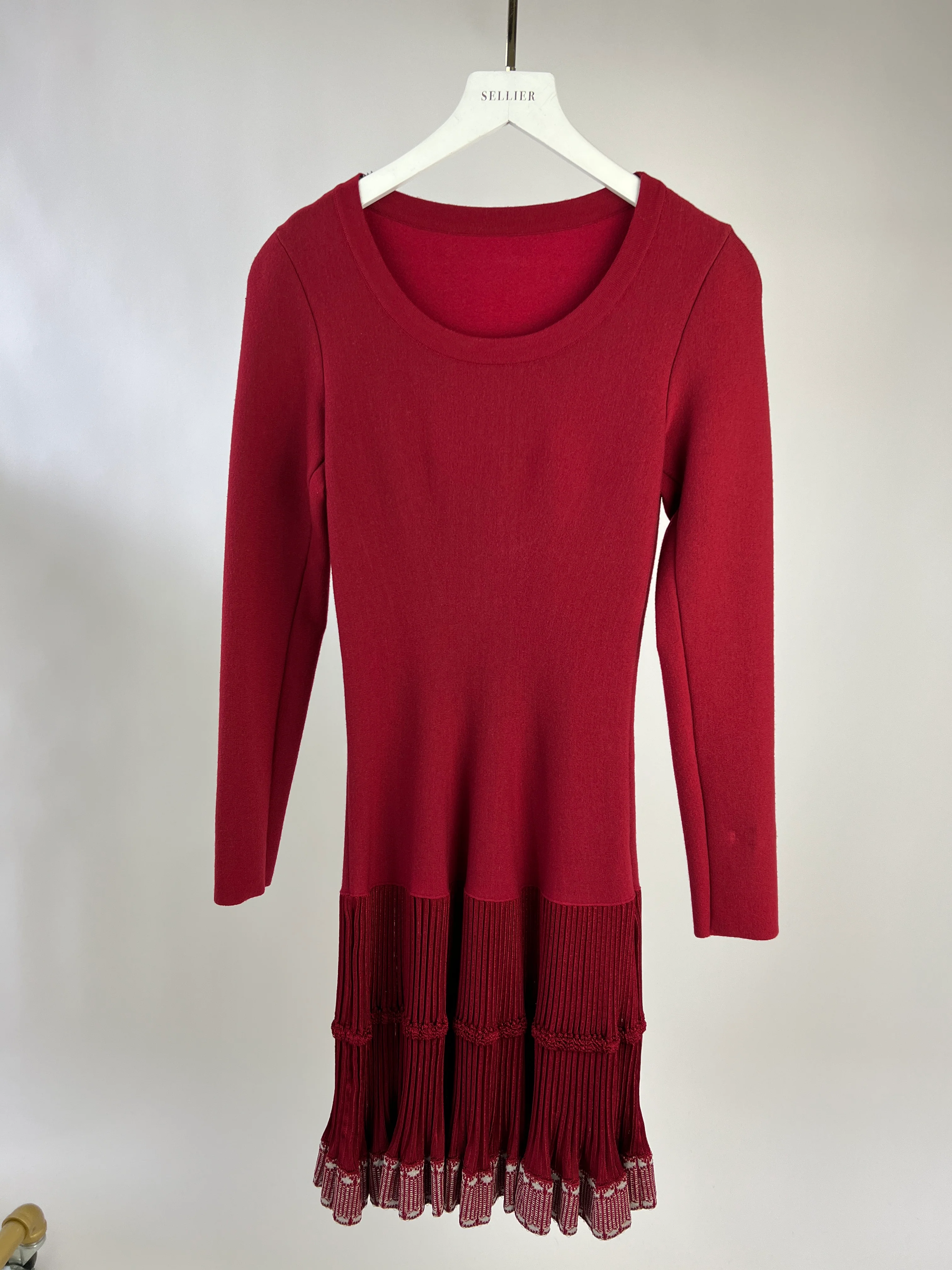 Alaia Red Long-Sleeve Dress with Pleated Trim FR 38 (UK 10) - Image 7