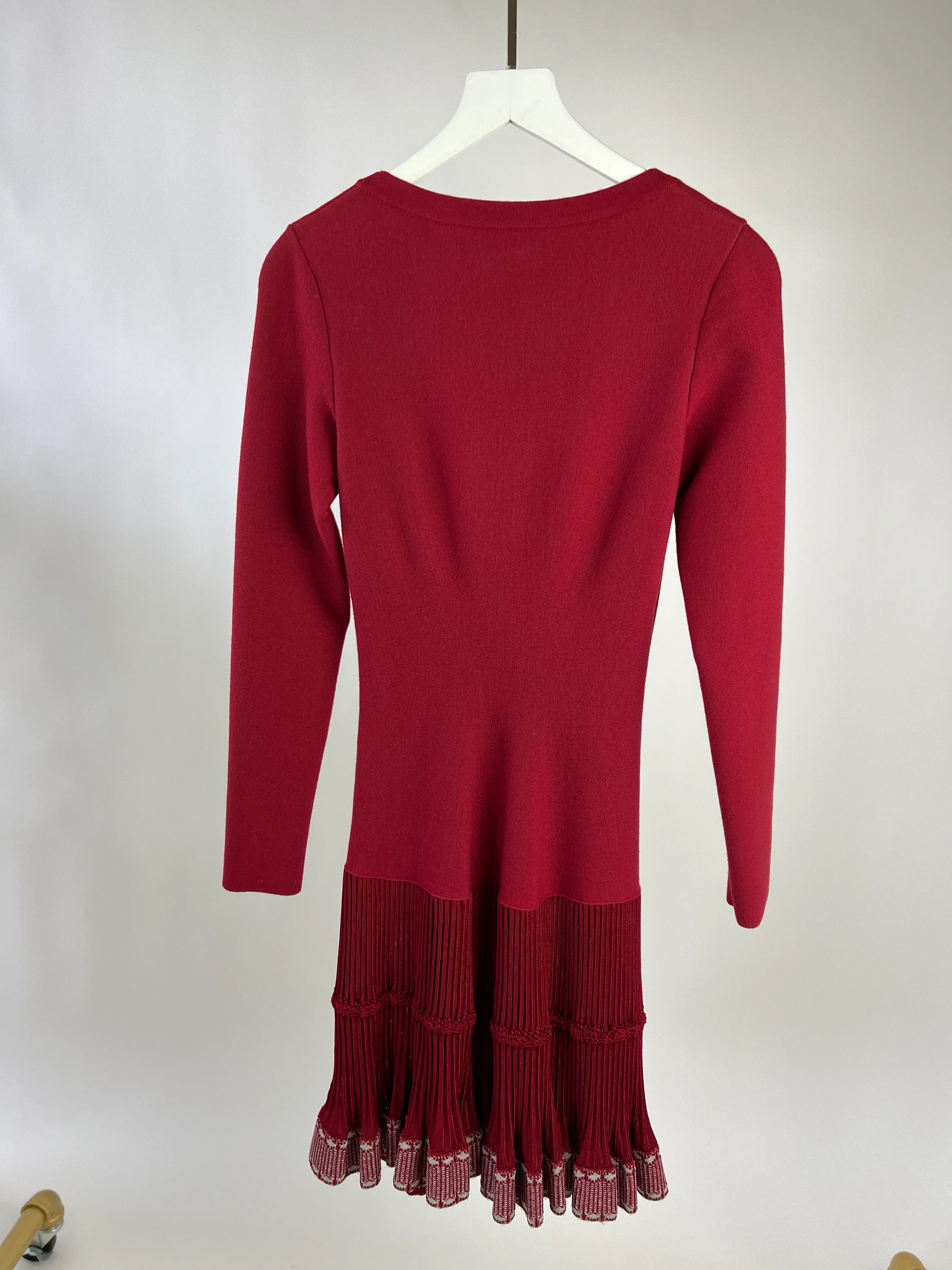 Alaia Red Long-Sleeve Dress with Pleated Trim FR 38 (UK 10) - Image 8