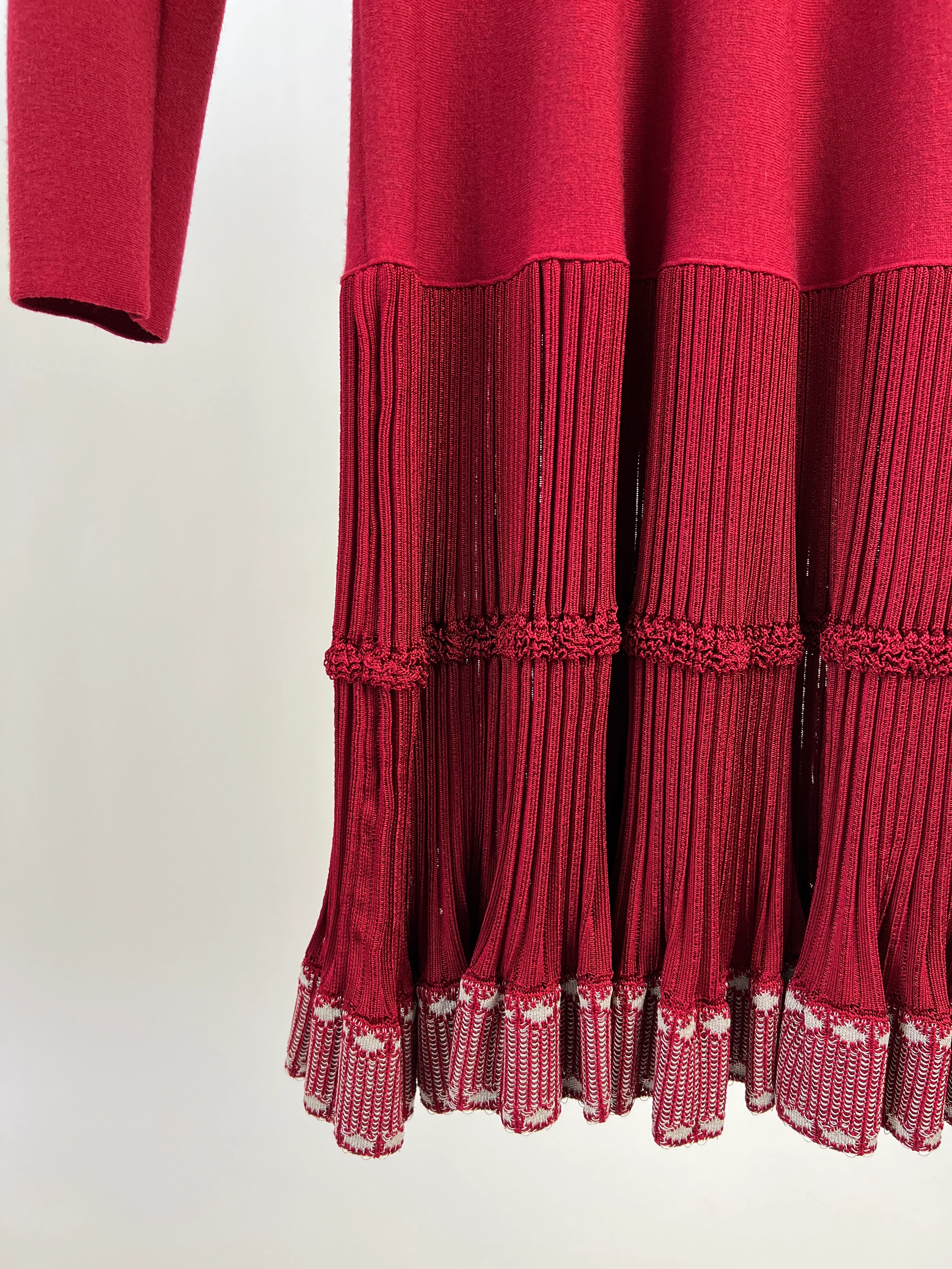 Alaia Red Long-Sleeve Dress with Pleated Trim FR 38 (UK 10) - Image 9