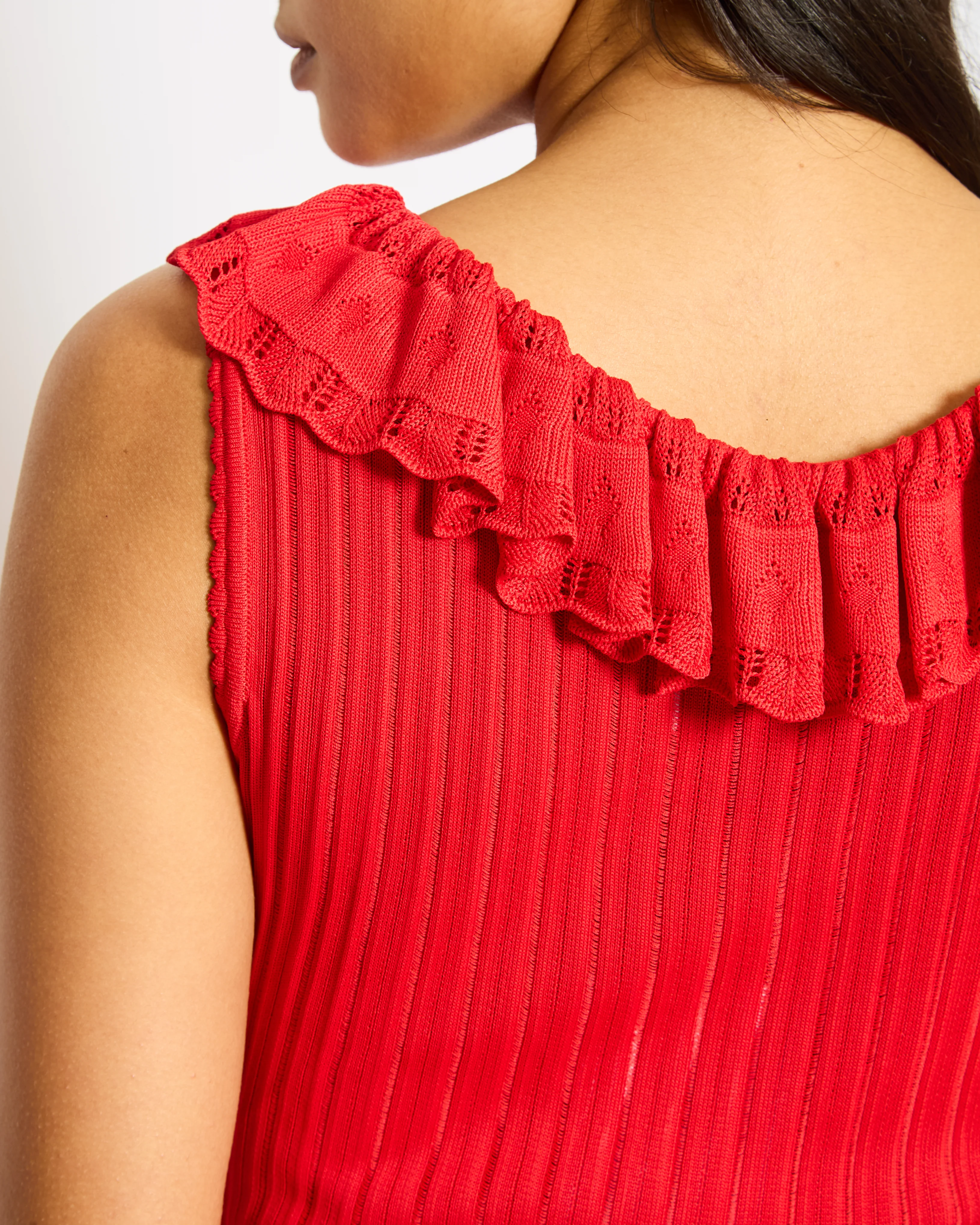 Alaia Red Rib Knit Sleeveless Ruffle Dress Size FR 42 (UK 10) - Image 3