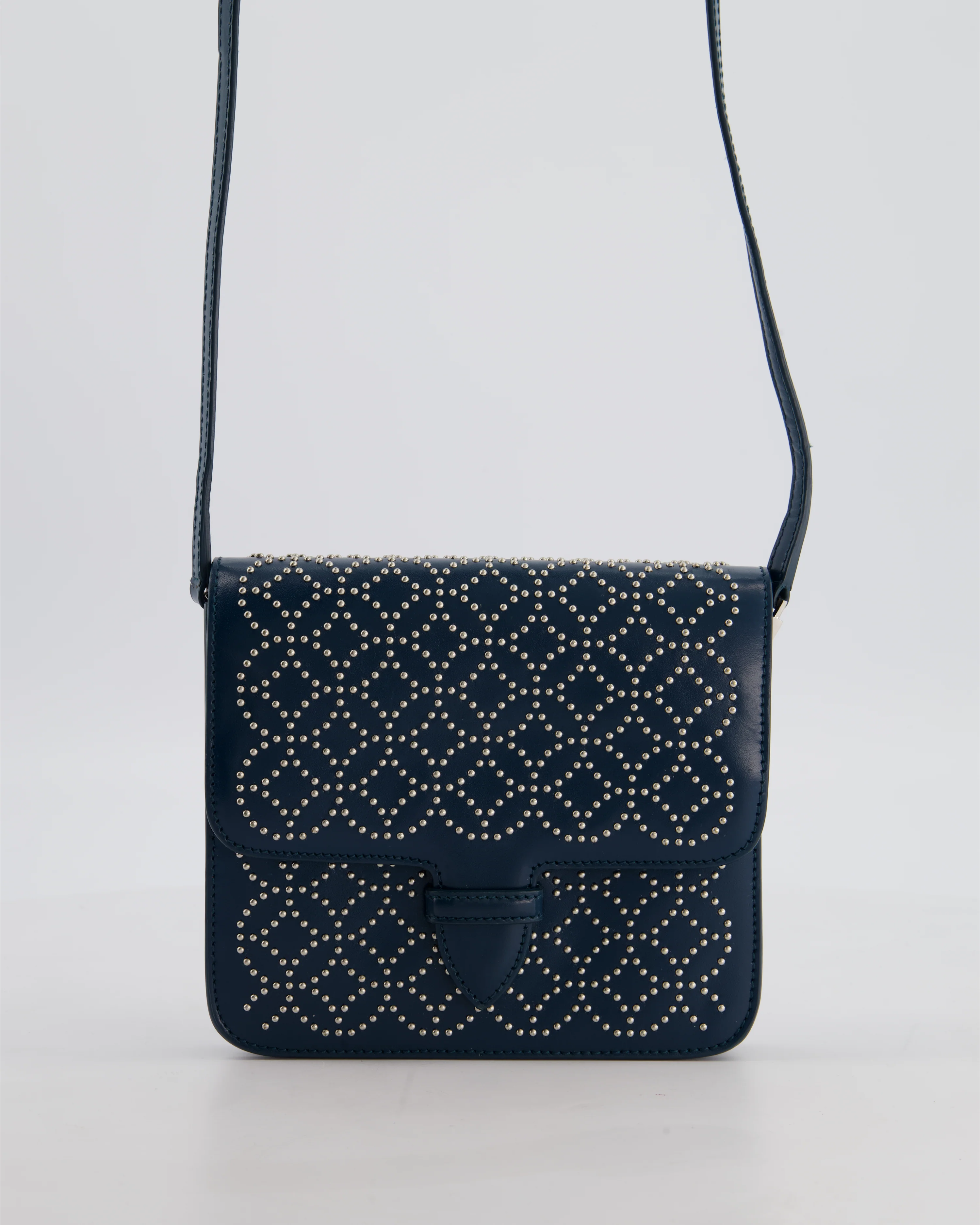 Alaïa Studded Leather Mini Shoulder Bag in Teal Leather with Silver Hardware