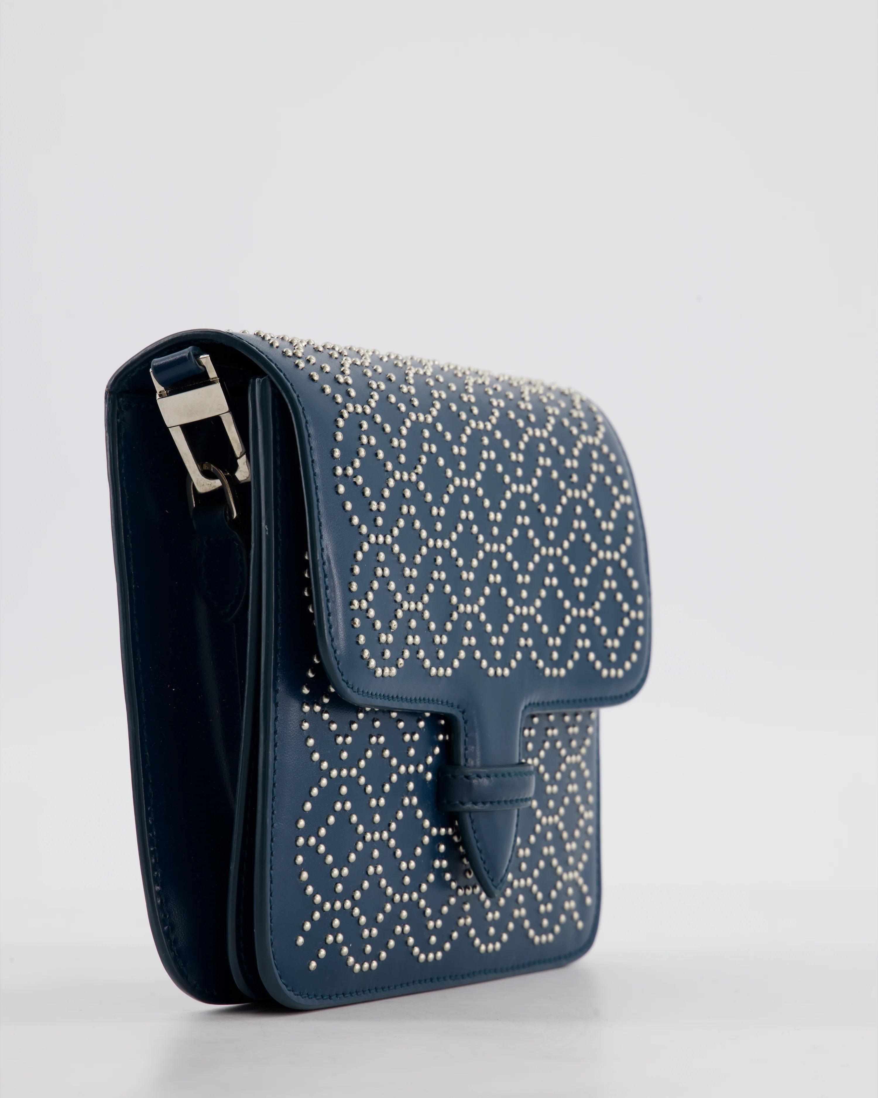 Alaïa Studded Leather Mini Shoulder Bag in Teal Leather with Silver Hardware - Image 10