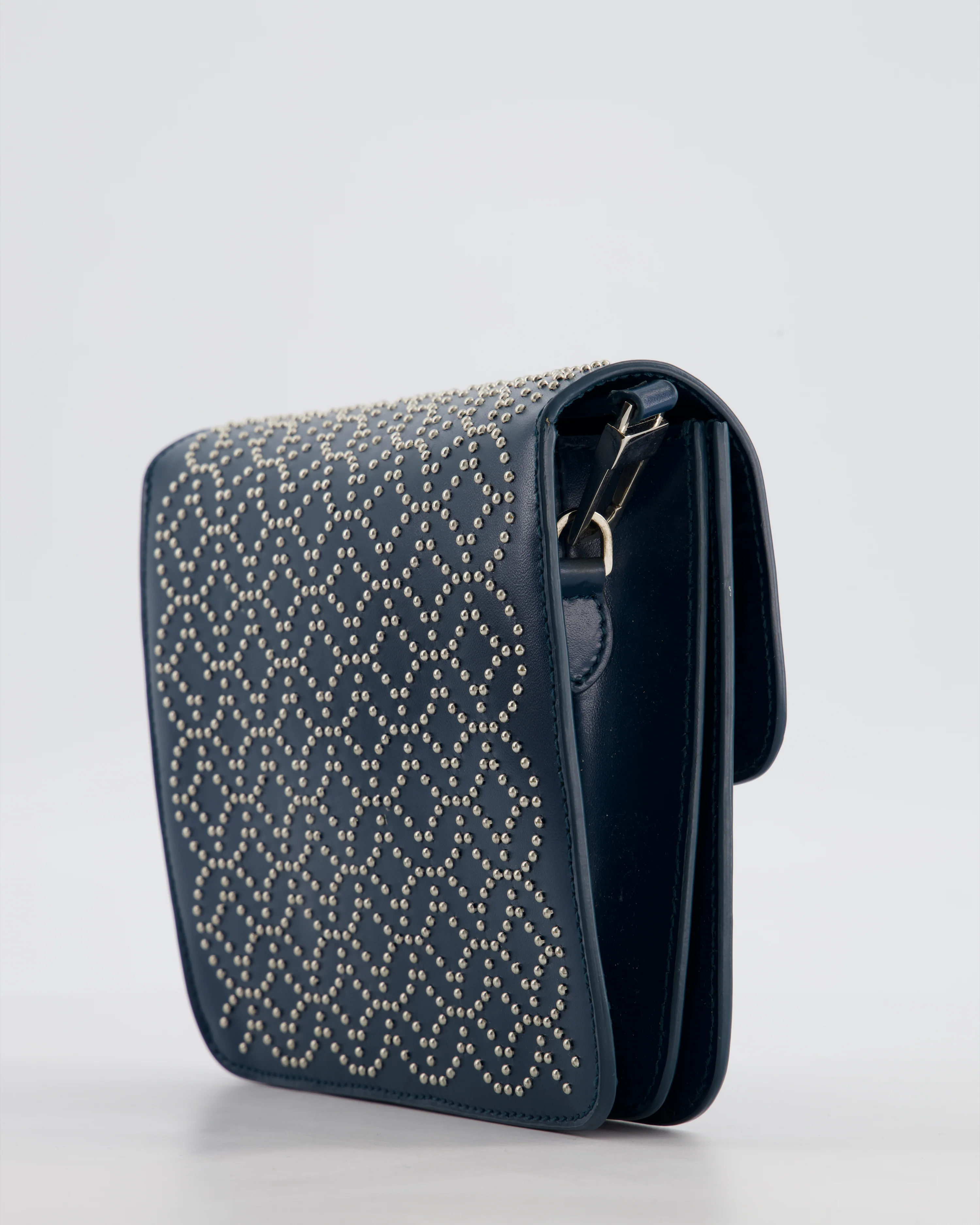 Alaïa Studded Leather Mini Shoulder Bag in Teal Leather with Silver Hardware - Image 11