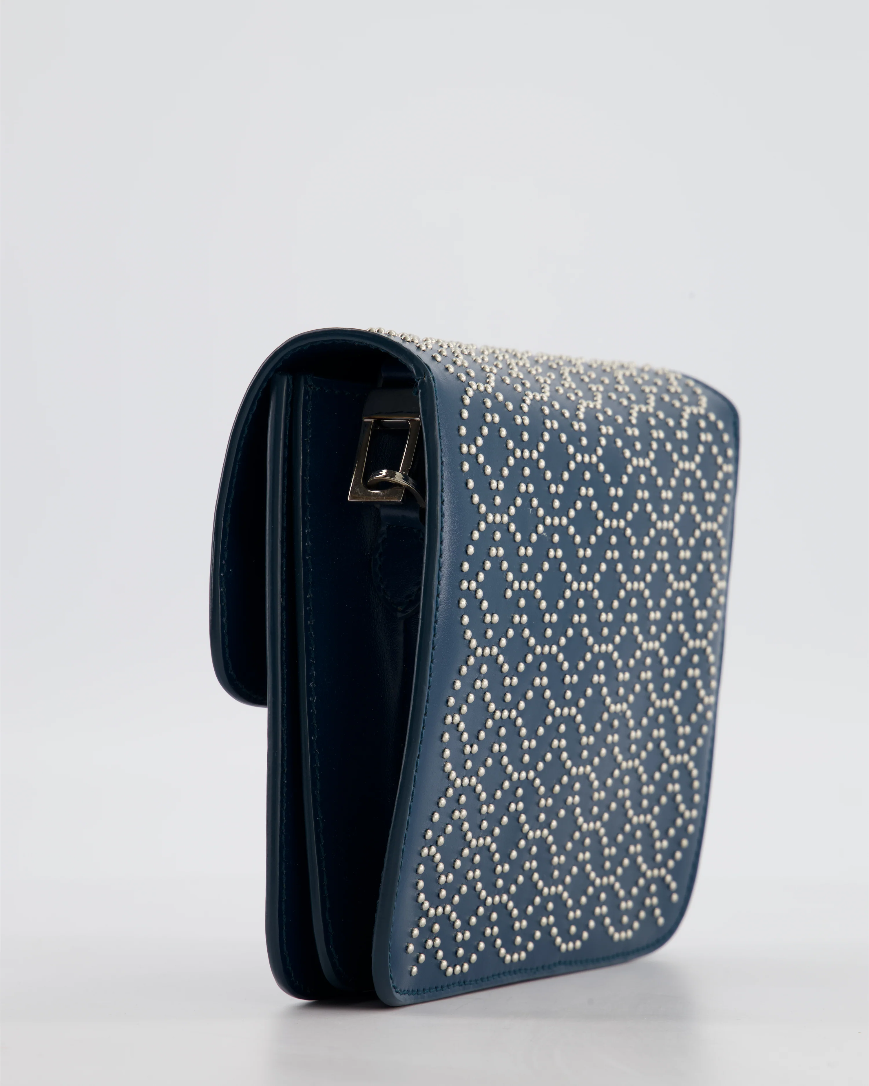 Alaïa Studded Leather Mini Shoulder Bag in Teal Leather with Silver Hardware - Image 12