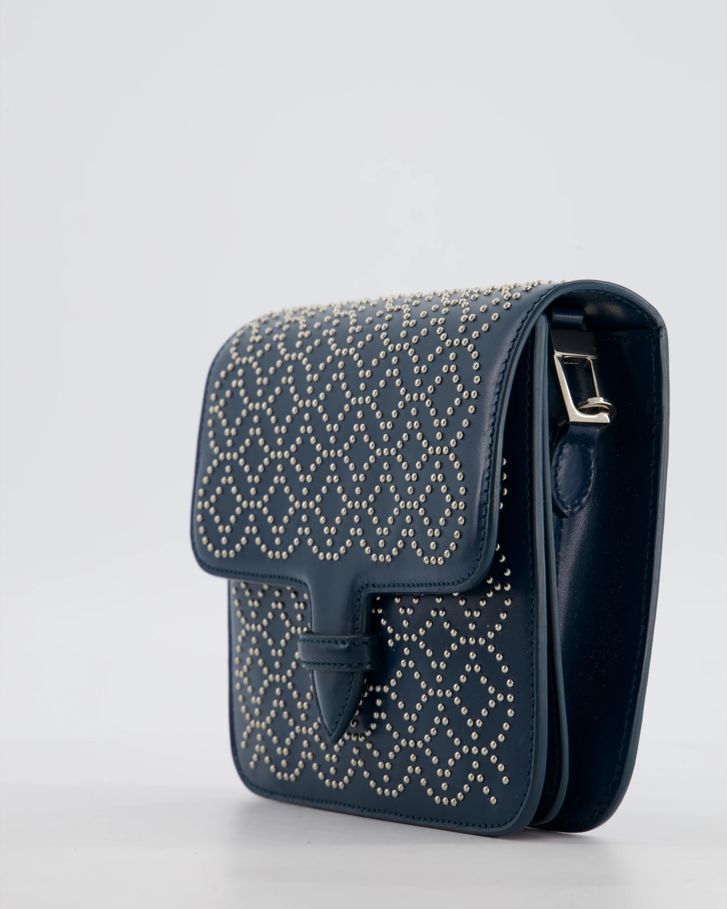 Alaïa Studded Leather Mini Shoulder Bag in Teal Leather with Silver Hardware - Image 15