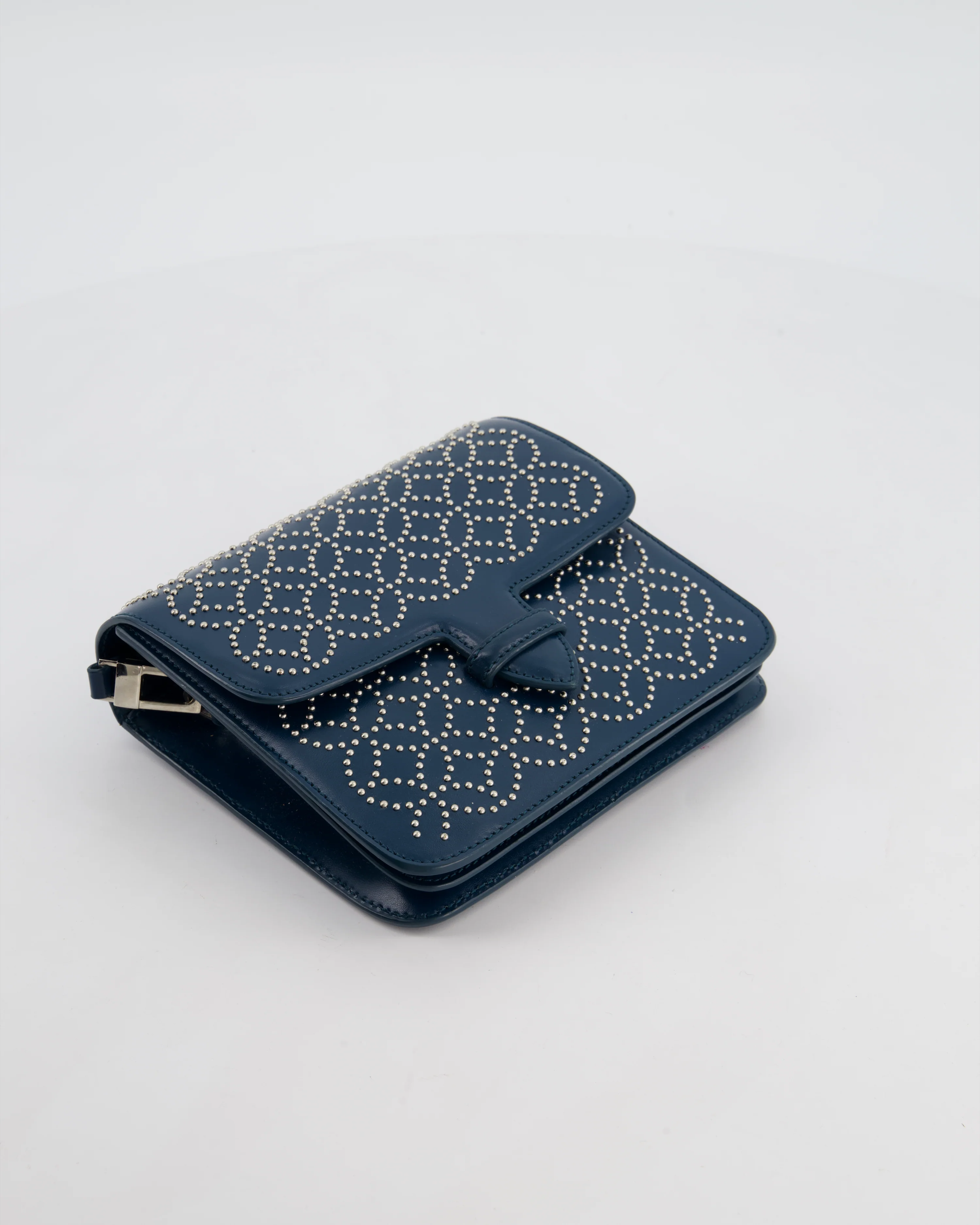 Alaïa Studded Leather Mini Shoulder Bag in Teal Leather with Silver Hardware - Image 16