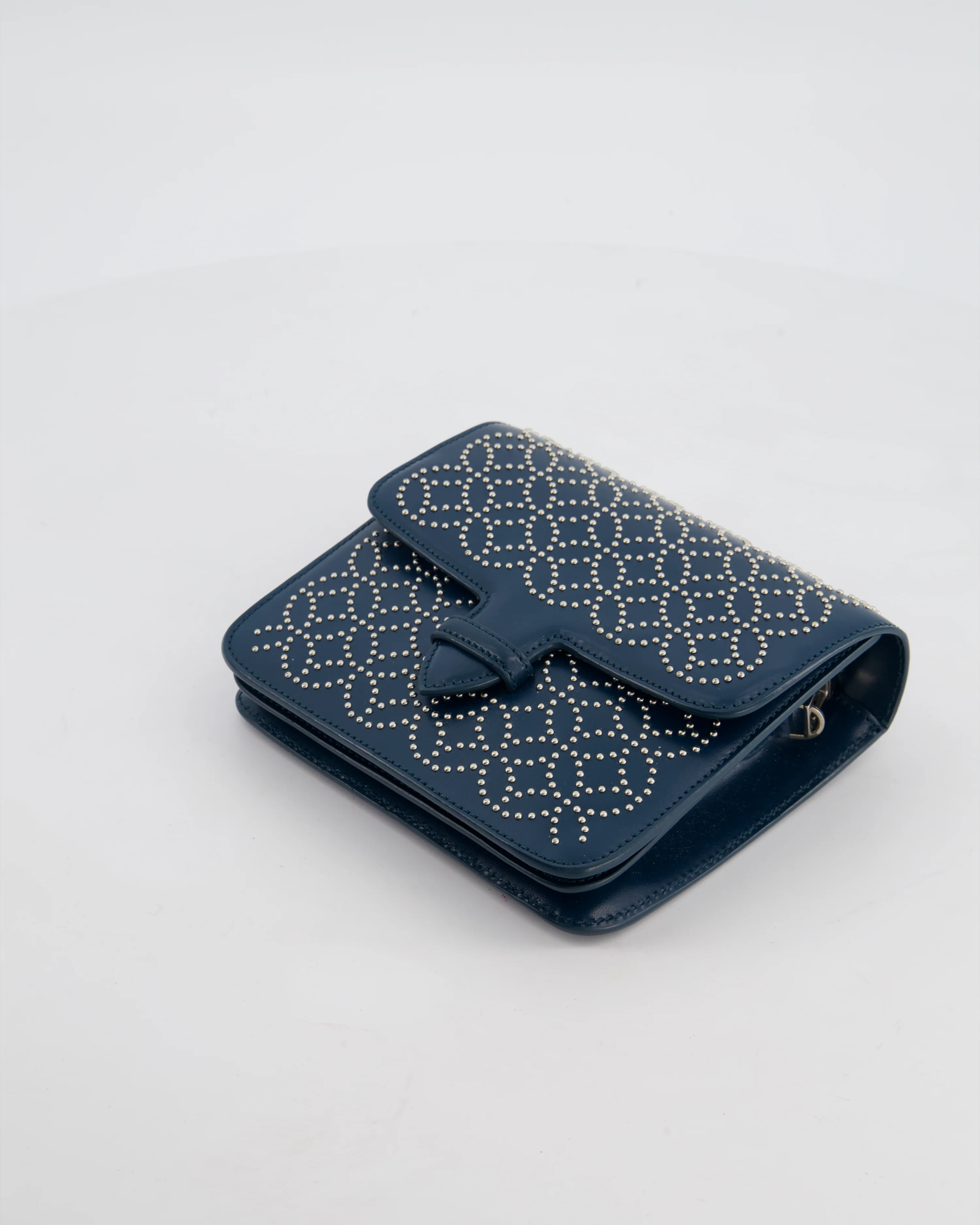 Alaïa Studded Leather Mini Shoulder Bag in Teal Leather with Silver Hardware - Image 17