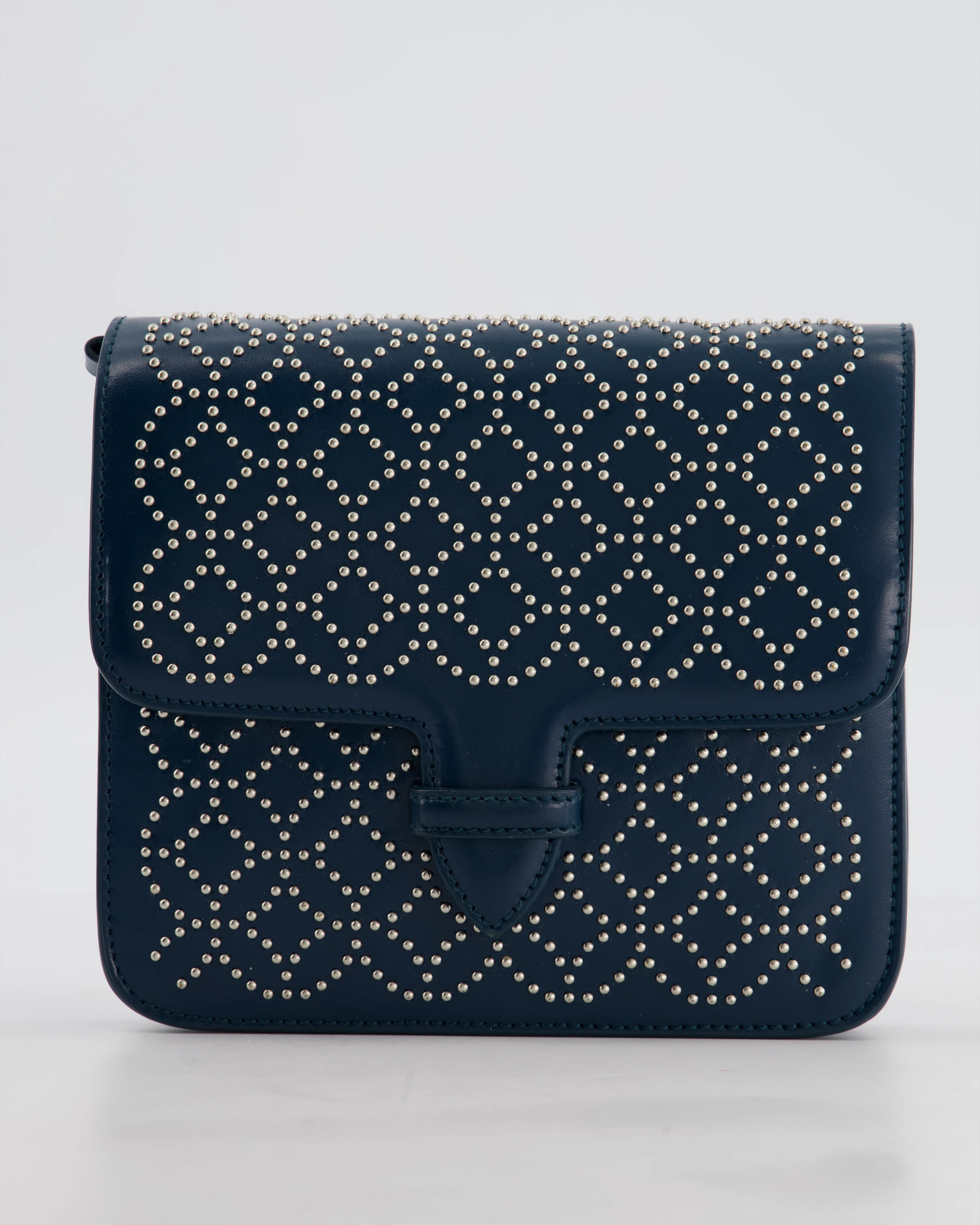 Alaïa Studded Leather Mini Shoulder Bag in Teal Leather with Silver Hardware - Image 2
