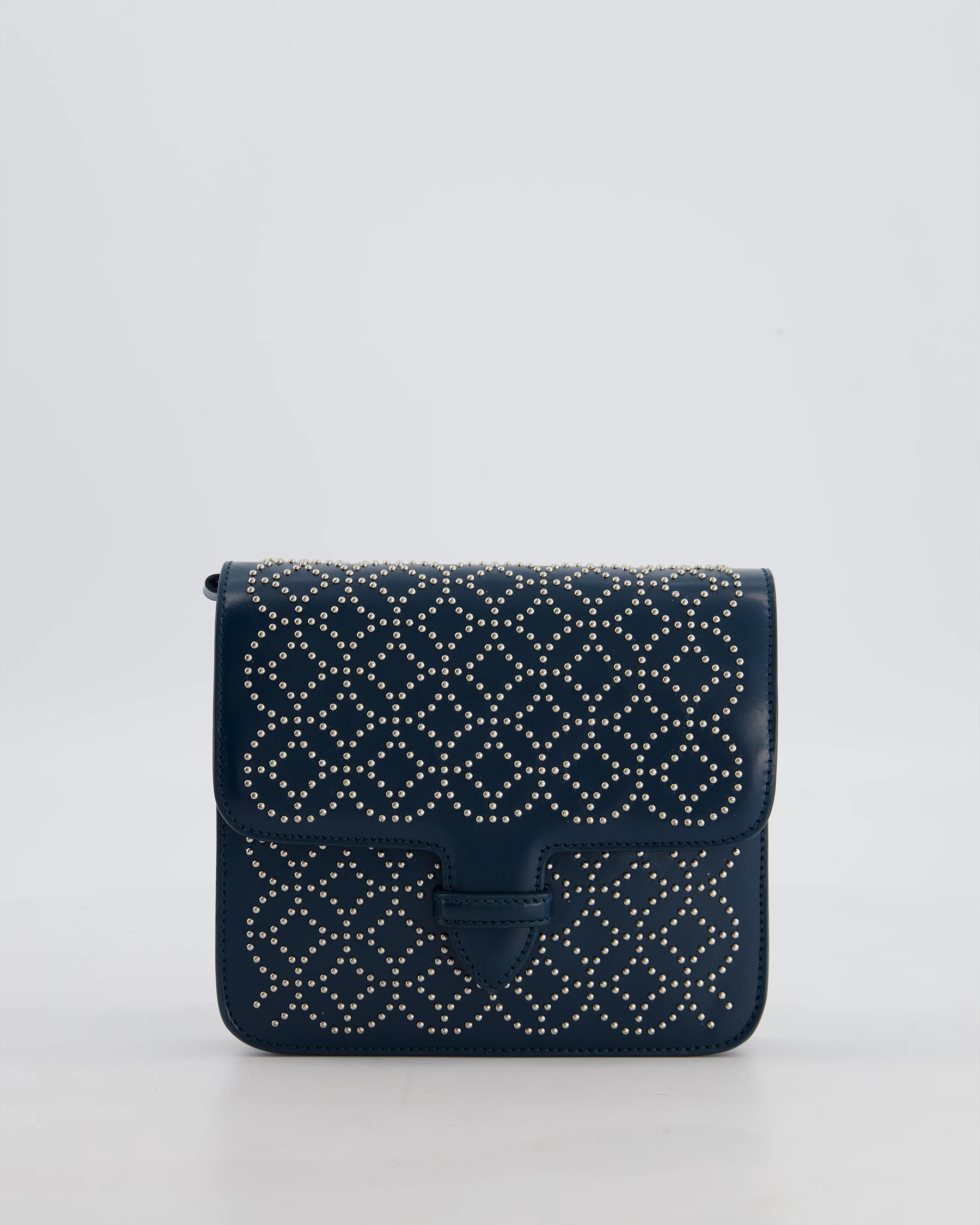 Alaïa Studded Leather Mini Shoulder Bag in Teal Leather with Silver Hardware - Image 3