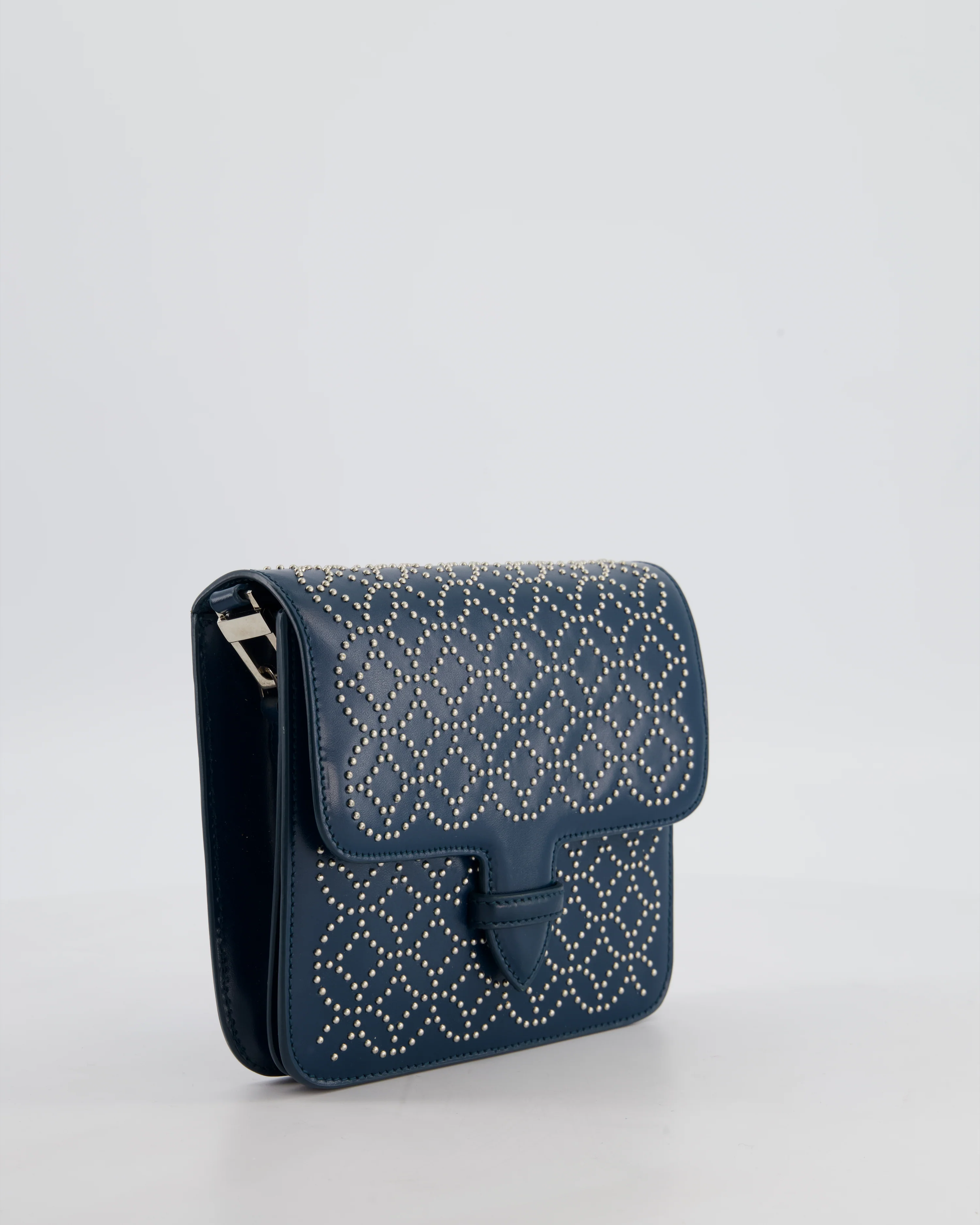 Alaïa Studded Leather Mini Shoulder Bag in Teal Leather with Silver Hardware - Image 4