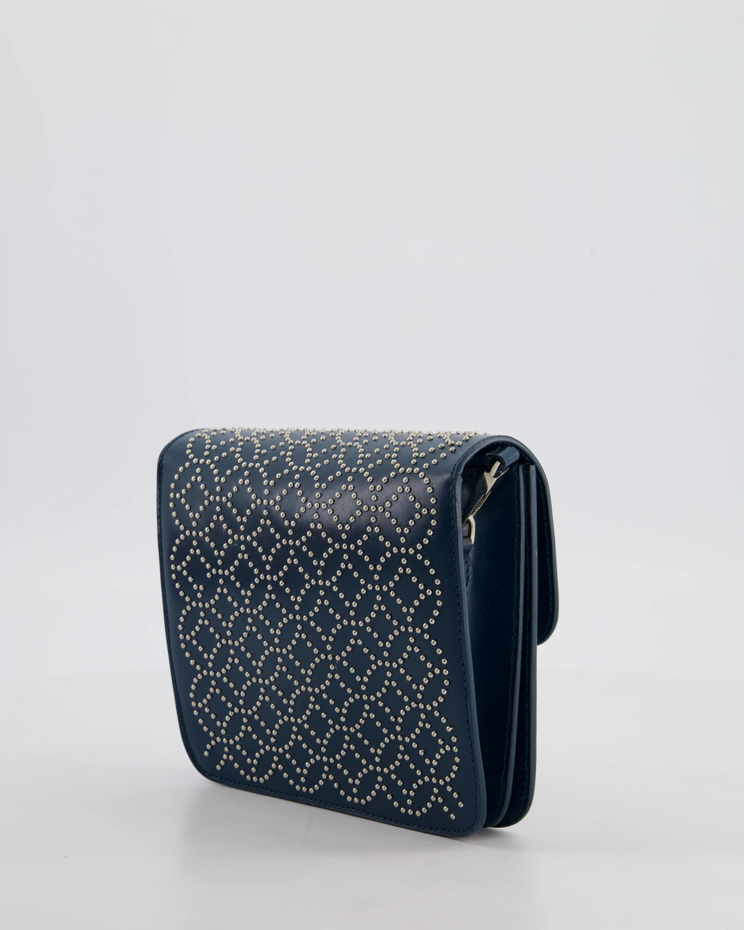 Alaïa Studded Leather Mini Shoulder Bag in Teal Leather with Silver Hardware - Image 5