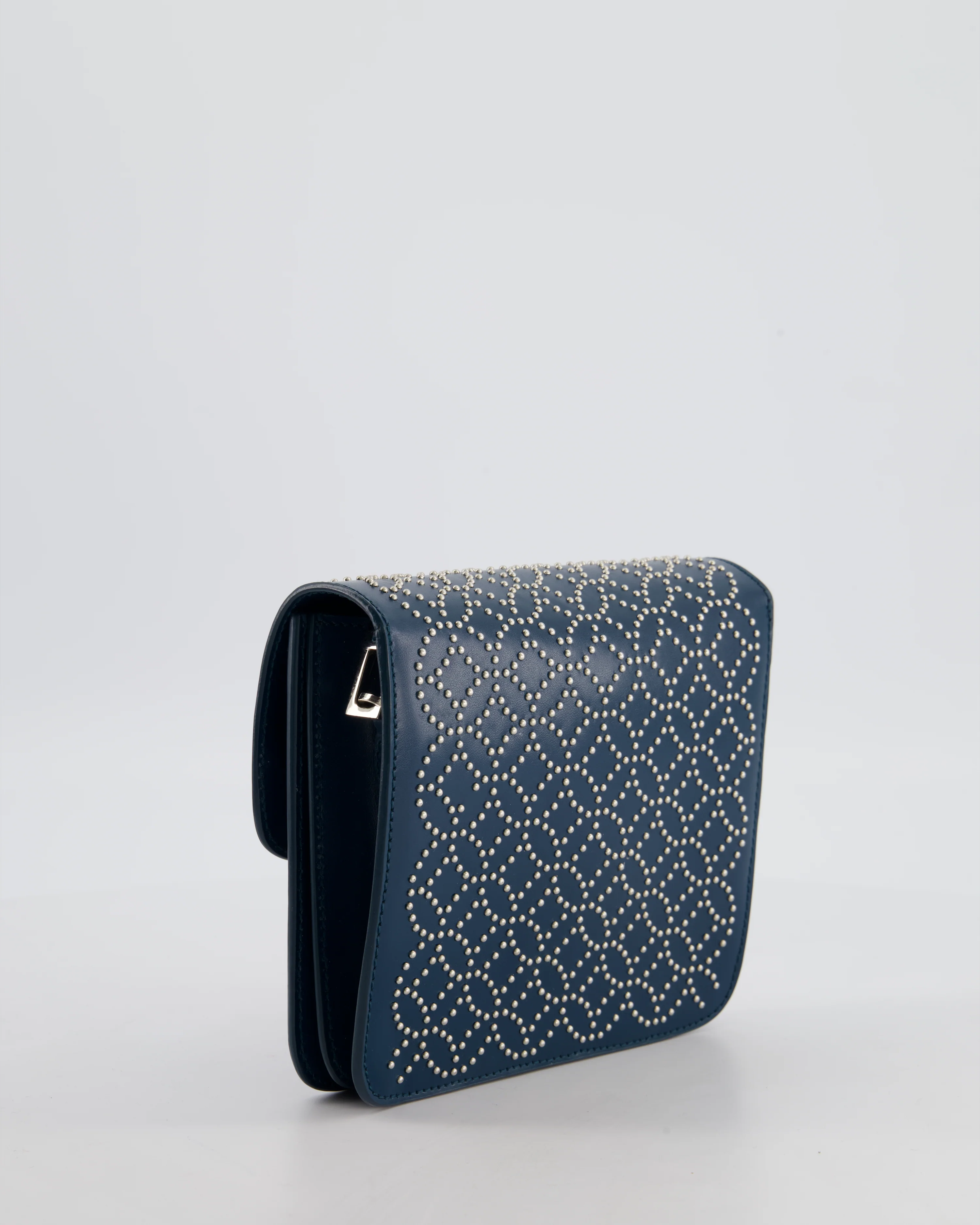 Alaïa Studded Leather Mini Shoulder Bag in Teal Leather with Silver Hardware - Image 7