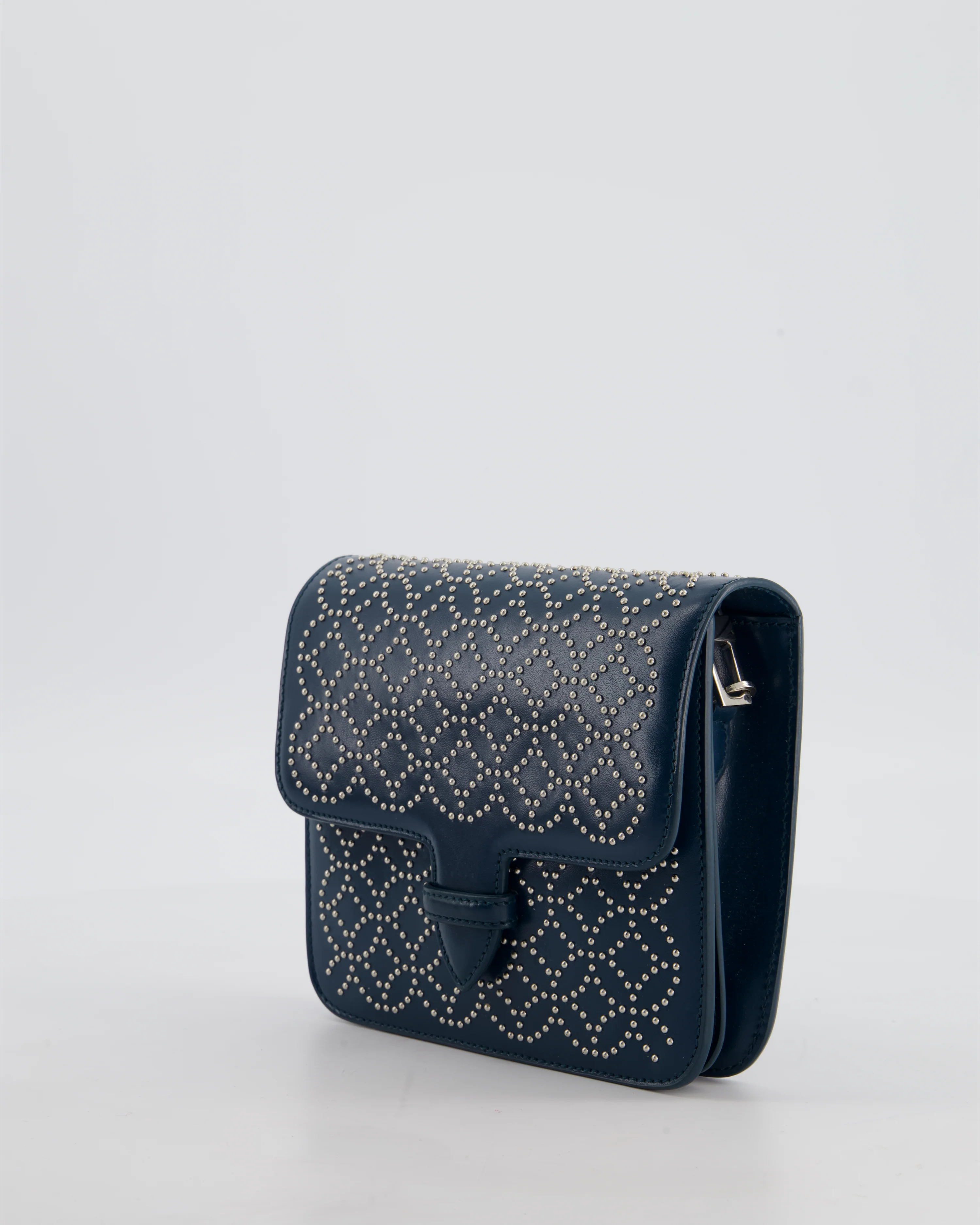 Alaïa Studded Leather Mini Shoulder Bag in Teal Leather with Silver Hardware - Image 9