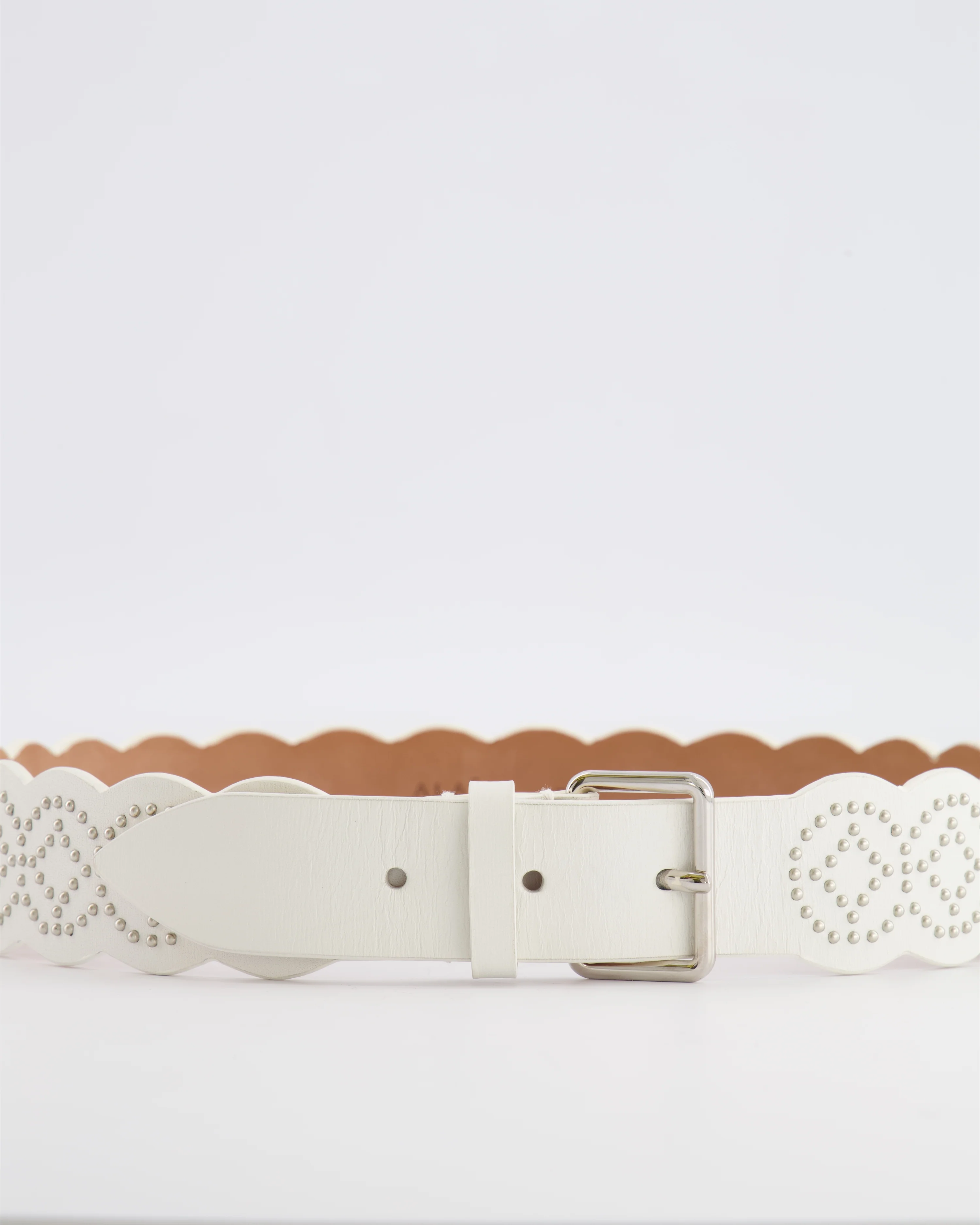 Alaia White Leather Scalloped Belt with Silver Stud Embellishments 70cm RRP £800 - Image 2