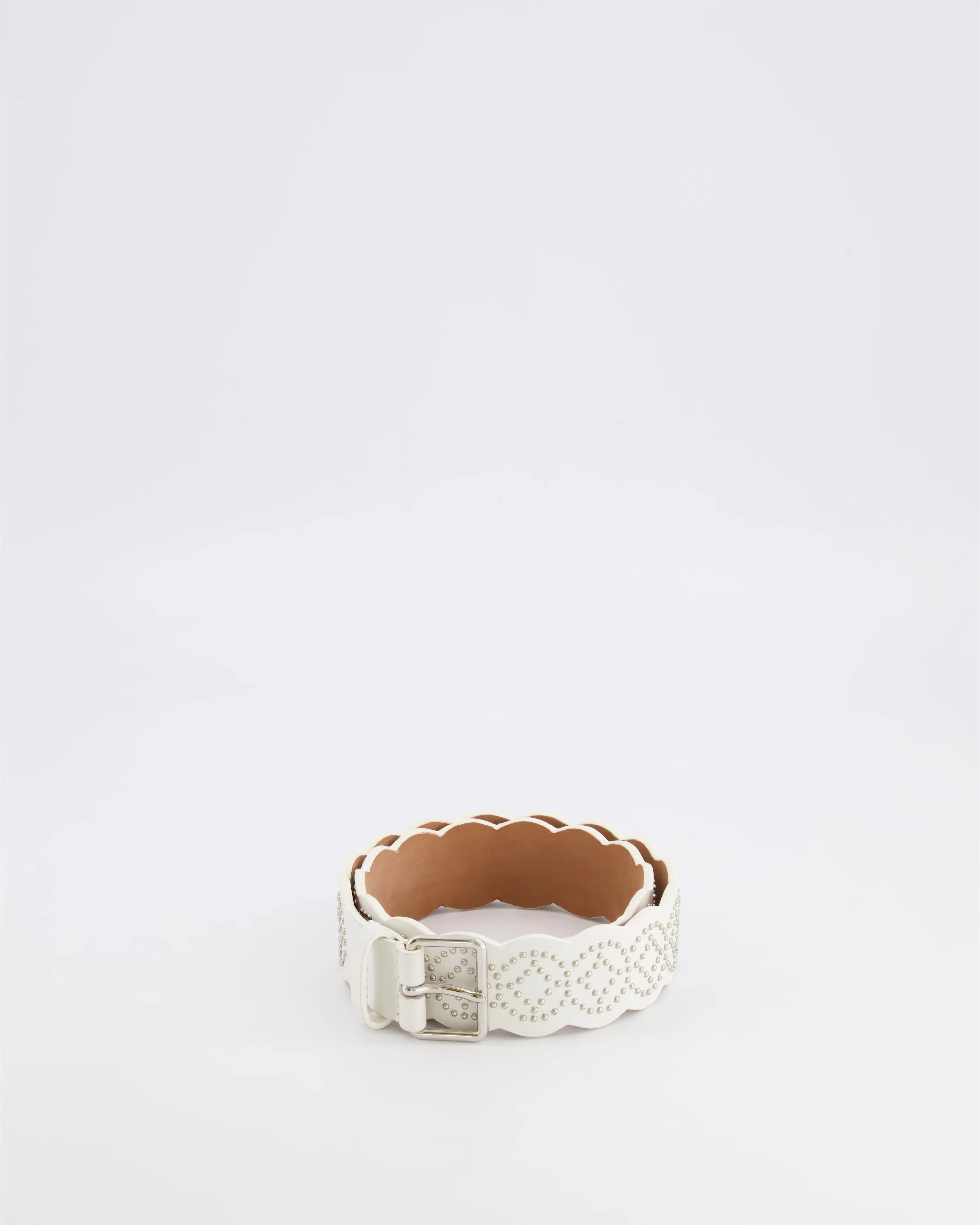 Alaia White Leather Scalloped Belt with Silver Stud Embellishments 70cm RRP £800 - Image 3